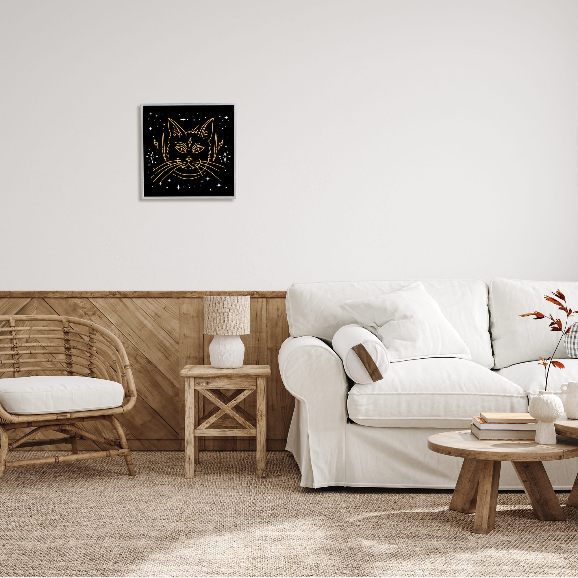 Stupell Industries Starry Cat Lightning Bolt Framed Giclée Wall Art
