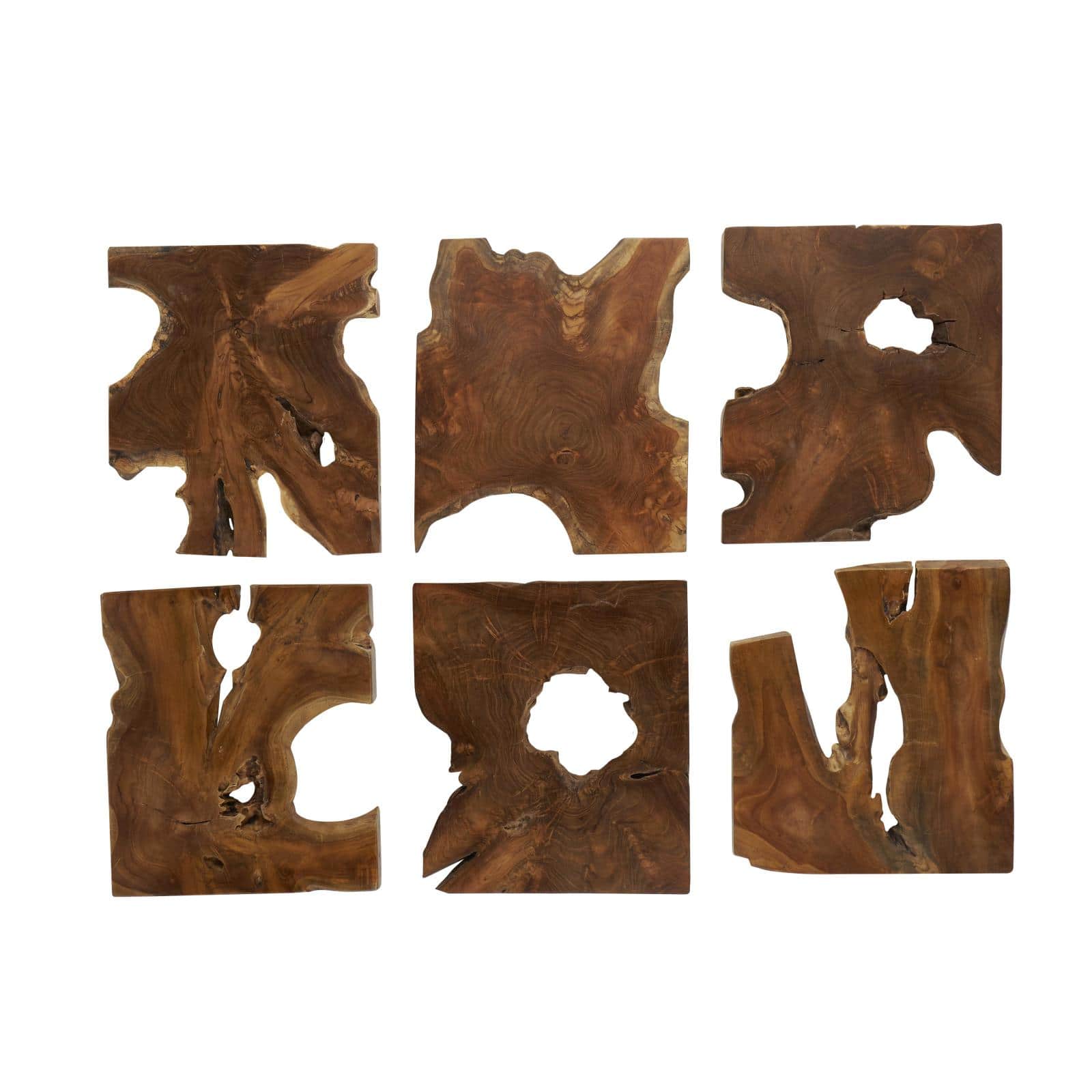 14" x 16" Brown Teak Wood Handmade Abstract Wall Décor Set