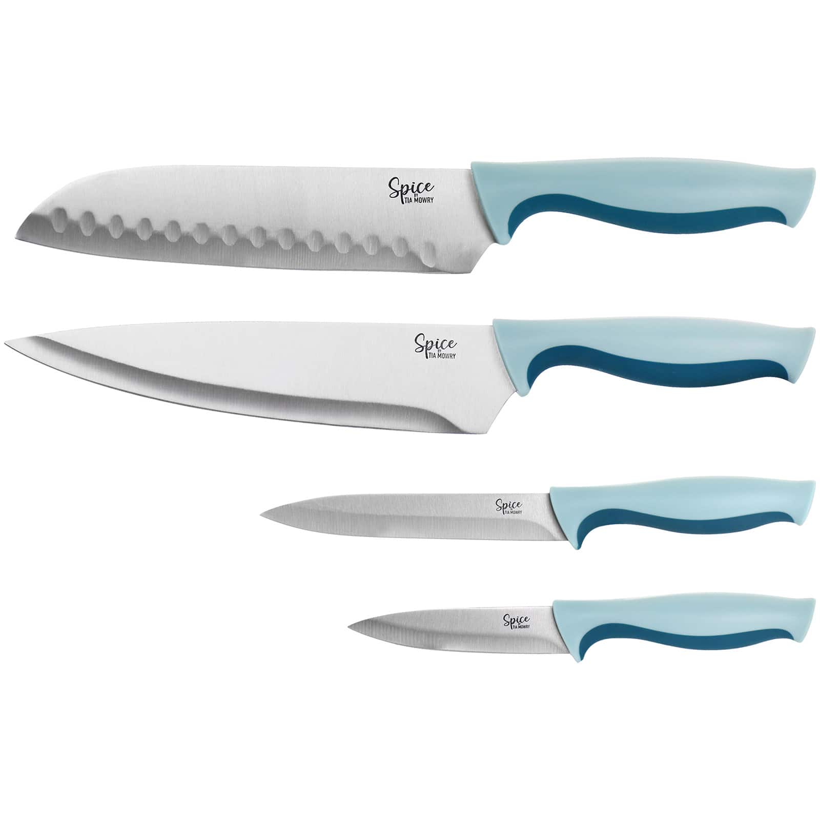Spice by Tia Mowry Savory Saffron Blue & Pink 10 Piece Knife and Cutting Board Cutlery Set