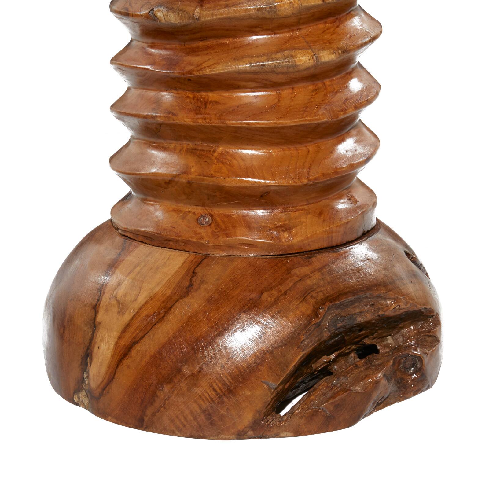 20" Brown Teak Wood Rustic Stool