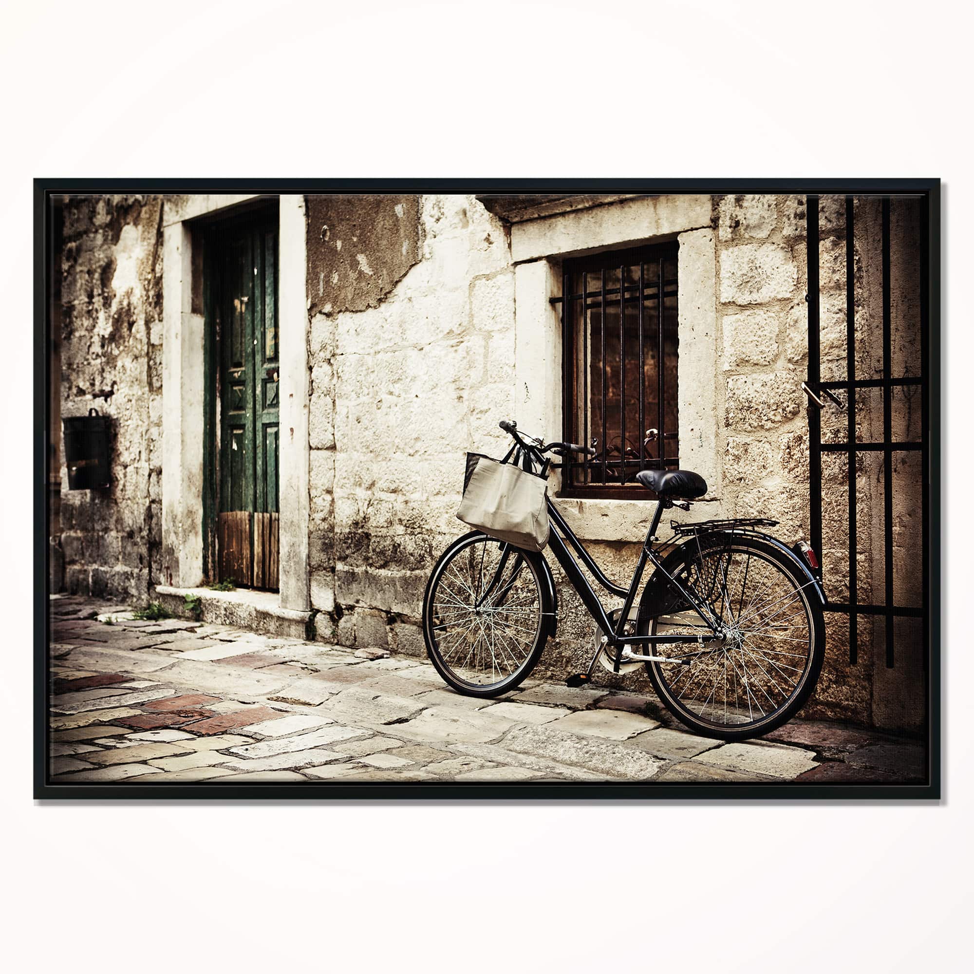 Designart - Bicycle with Shopping Bag - Landscape Photo Framed Canvas Art Print