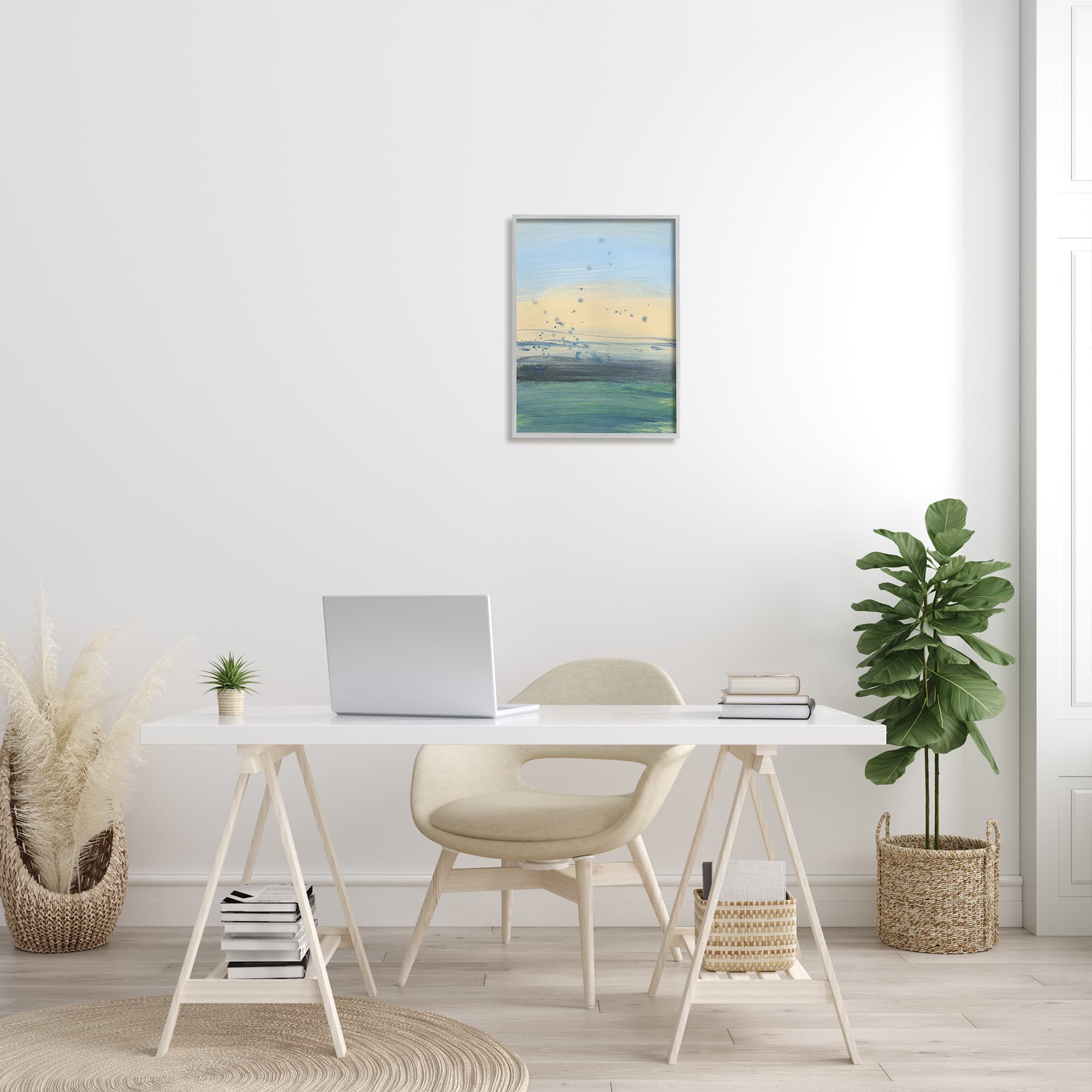 Stupell Industries Conceptual Yellow Ocean Sunset Blue Paint Splatter in Frame Wall Art