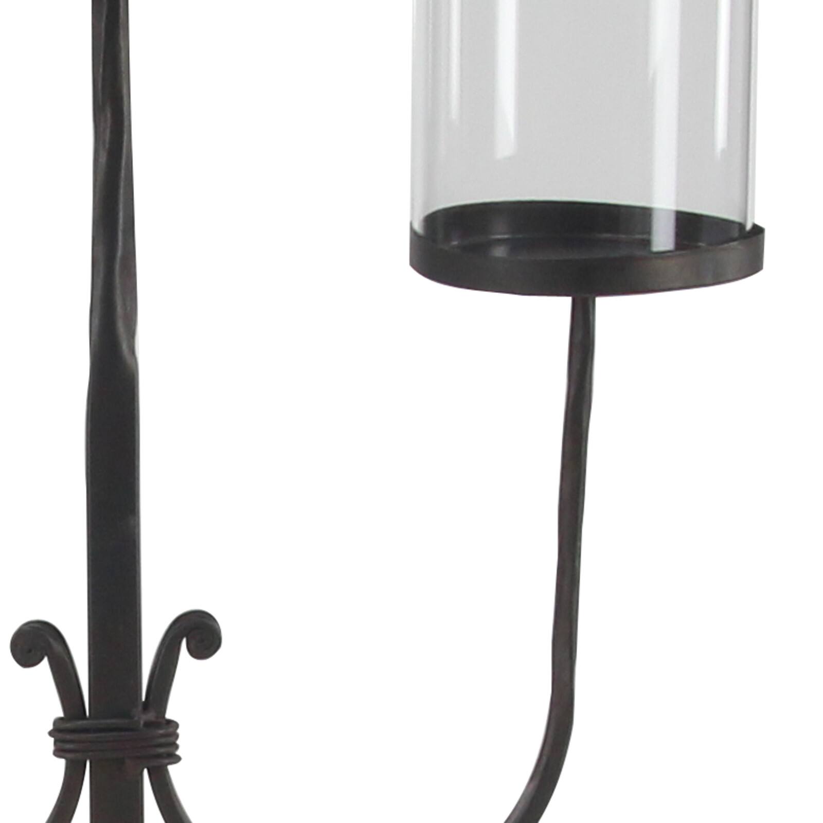 Traditional Black Metal and Glass 3-Light Candelabra, 28" x 15" x 12"