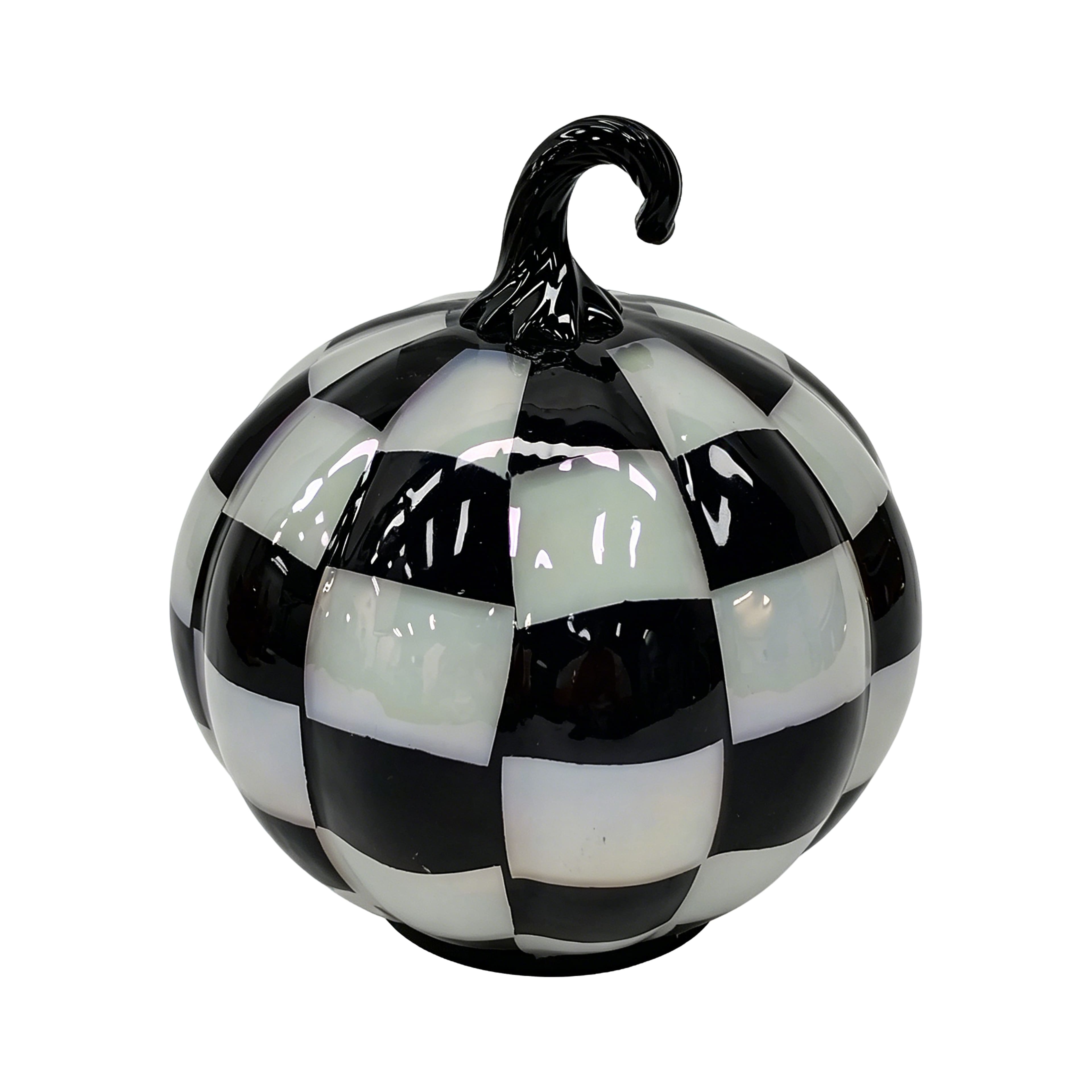 8" Black & White Check Pumpkin Glass Tabletop Décor by Ashland®