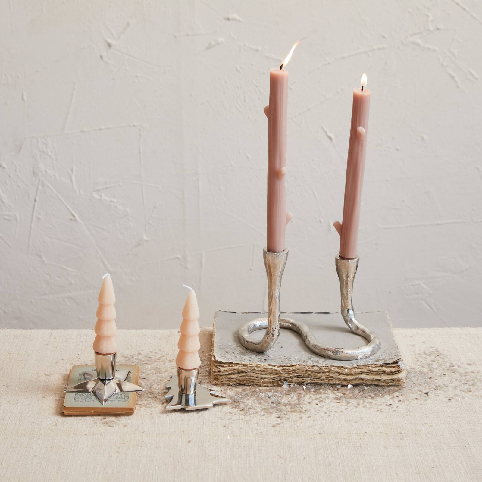 Hello Honey® 7" Nickel Finish Electroplated Aluminum Wavy Taper Candleholder
