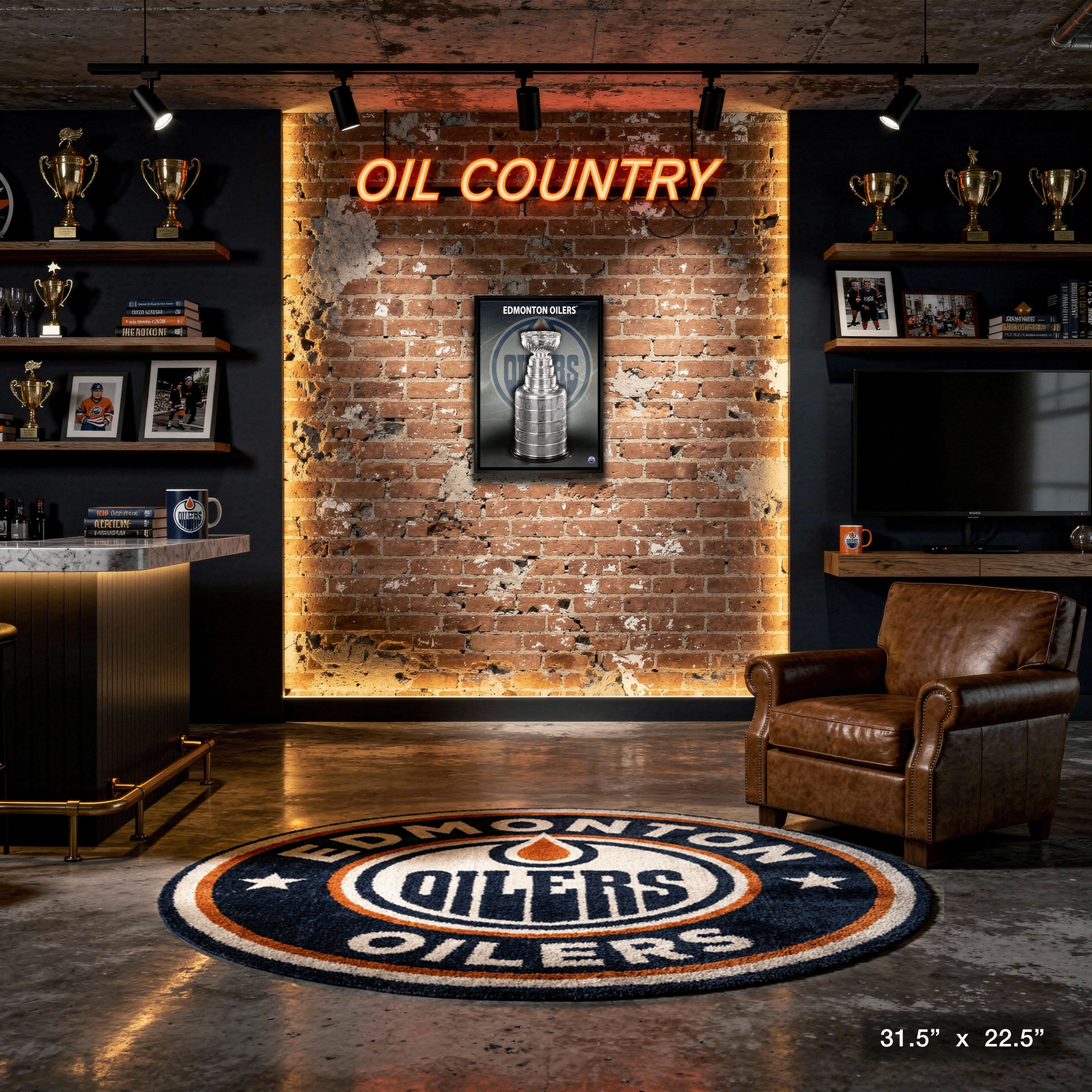 Edmonton Oilers Unsigned 20" x 29" Framed Canvas Stanley Cup 22.5" x 31.5"