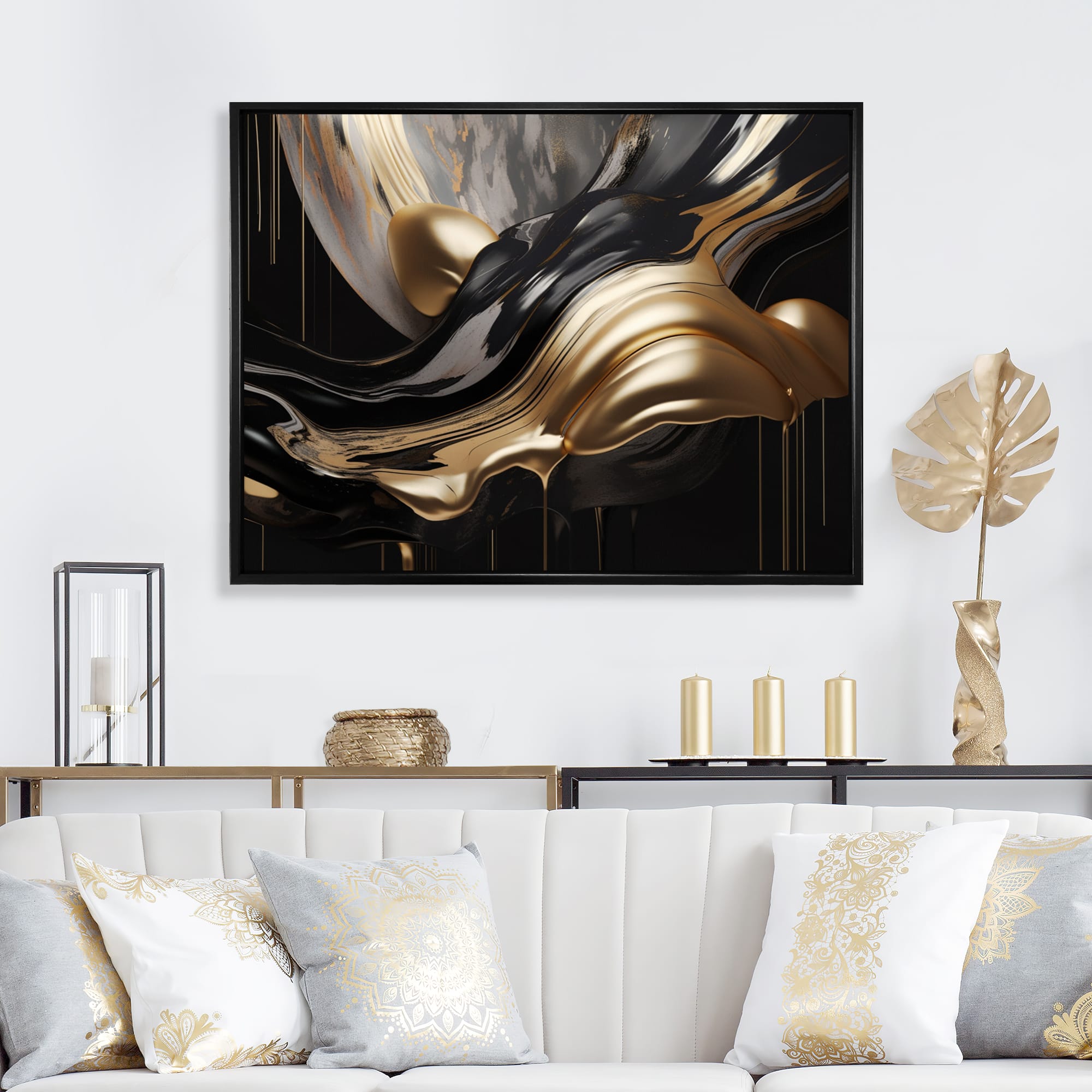 Designart "Gold And Black Captivating Marble Ii" Abstract Marble Framed Wall Decor