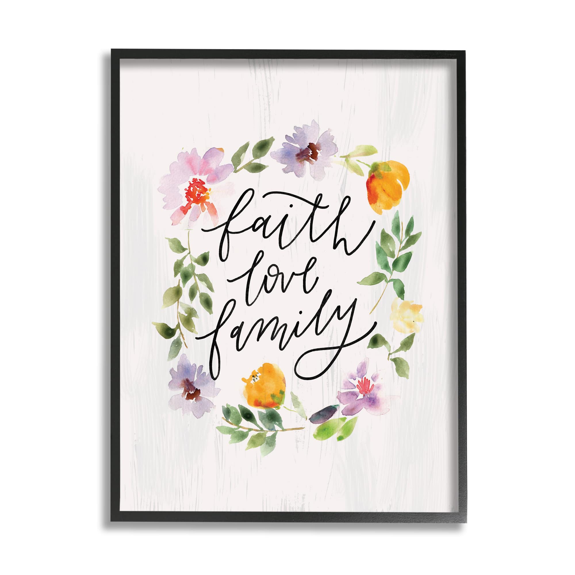 Stupell Industries Faith Love Family Quote Traditional Floral Wreath in Frame Wall Art