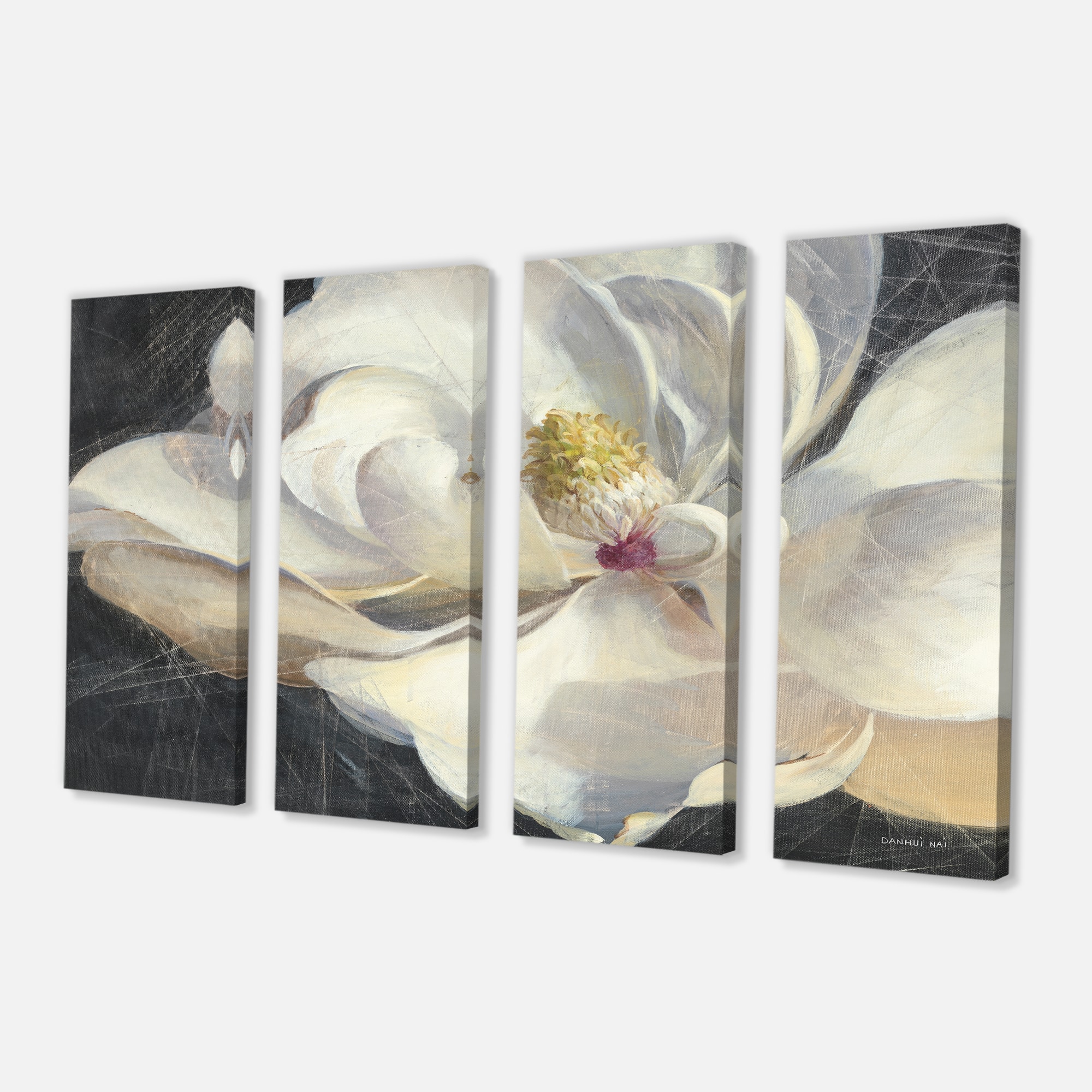 Designart - Vivid White Magnolia IV - Shabby Chic Premium Canvas Wall Art