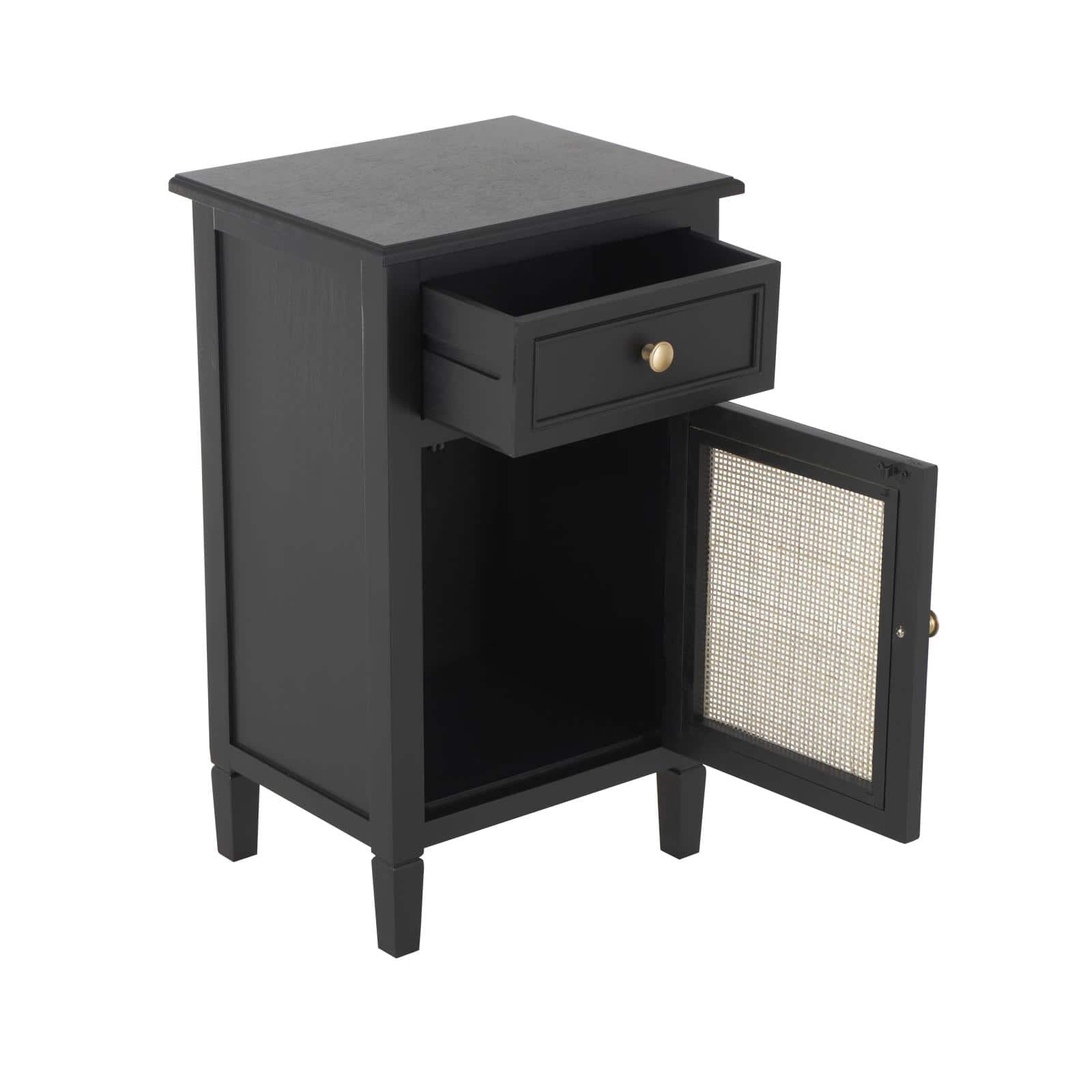 16" x 13" x 26" Black Handmade Room Cabinet with Rattan Front