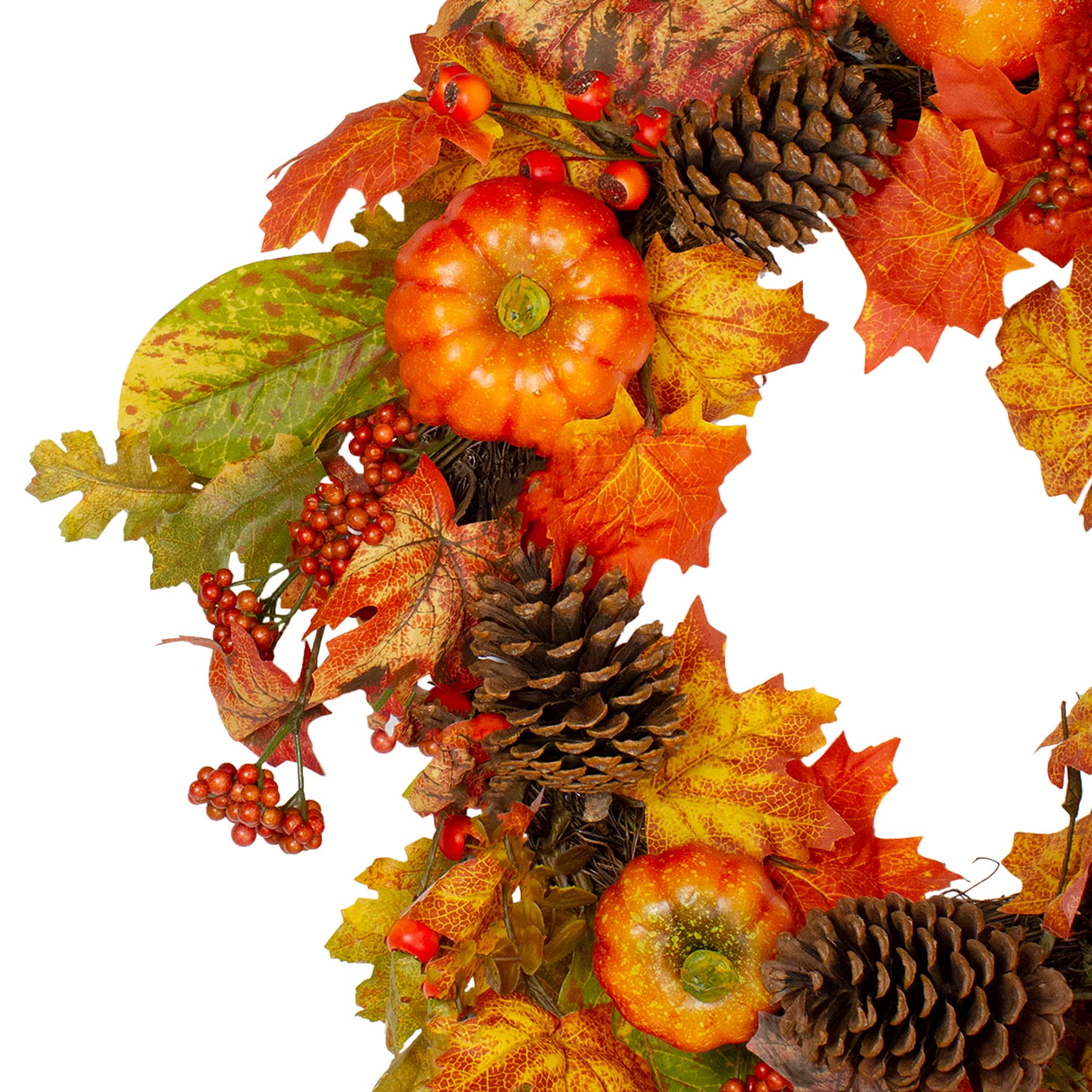 24" Pumpkins, Pinecones & Berries Fall Harvest Wreath