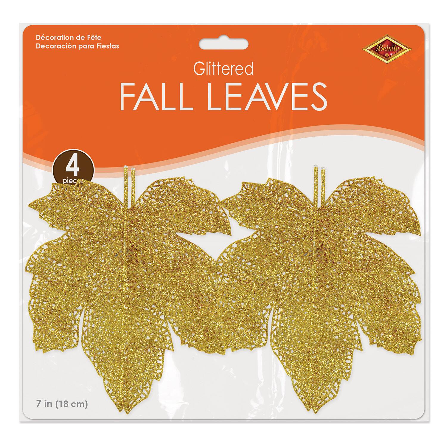 Beistle 7" Glittered Fall Leaves, 8ct.