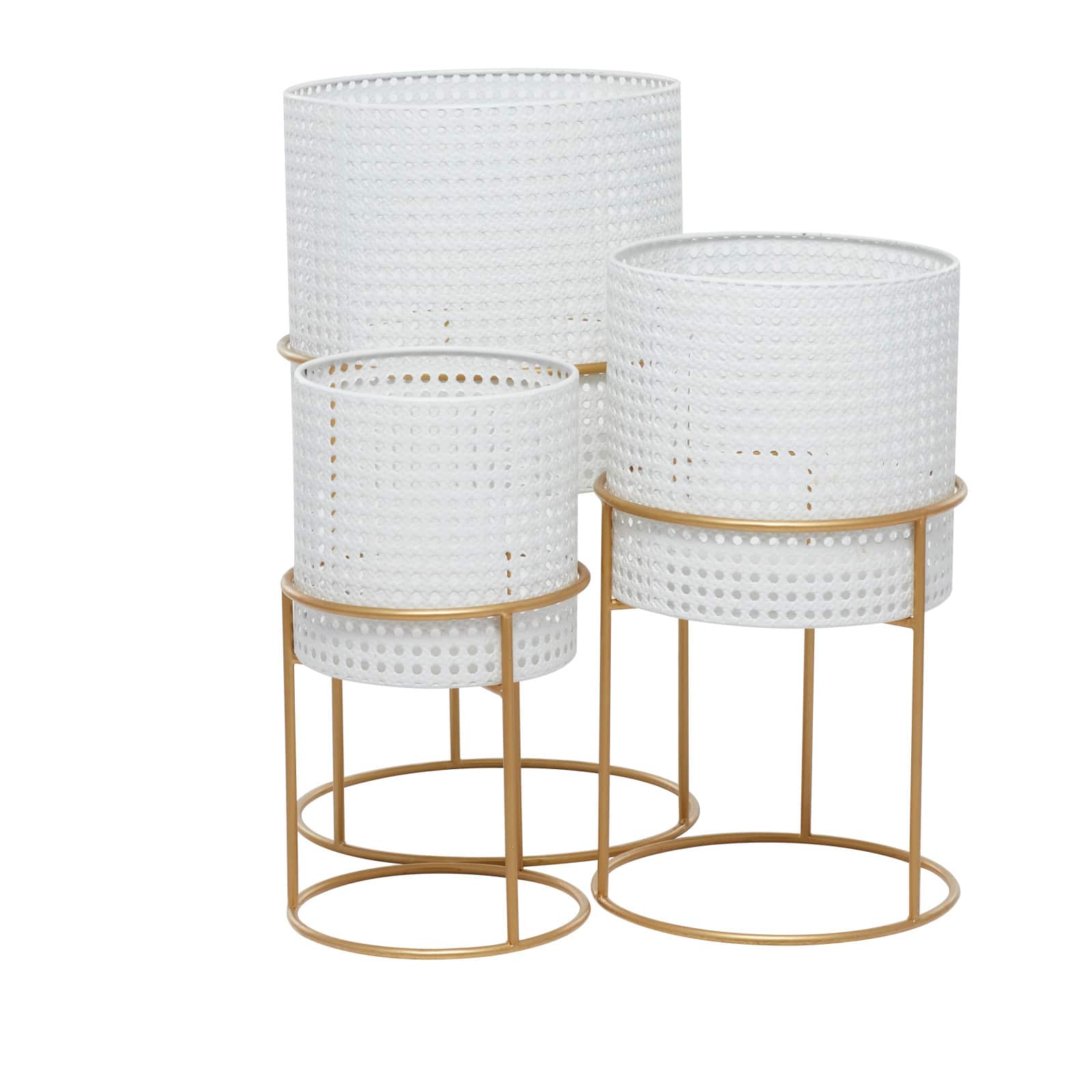 Set of 3 White Iron Contemporary Planter, 23" x 19" x 16"