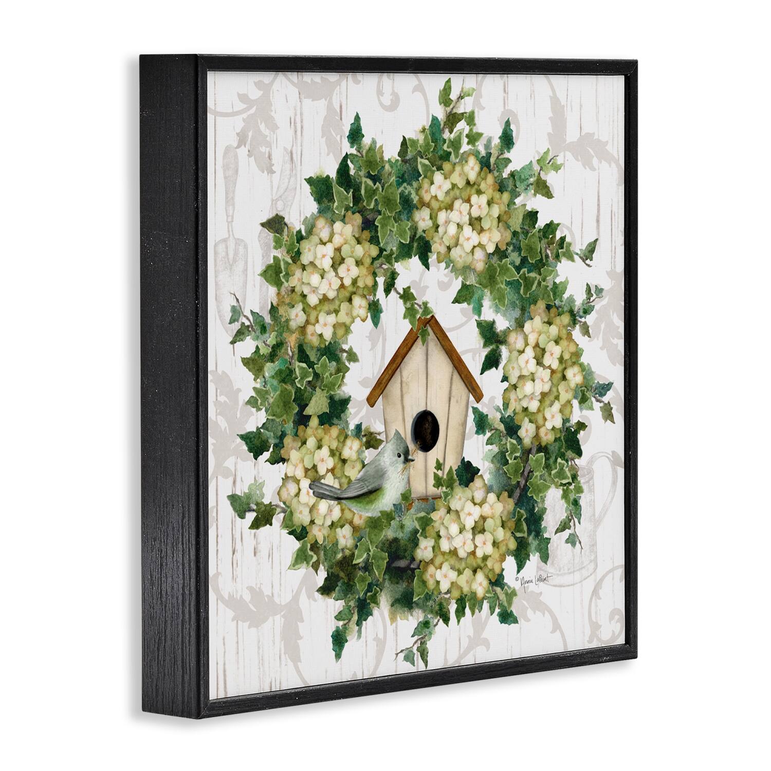 Stupell Industries Spring Birdhouse Wreath Framed Giclee Art