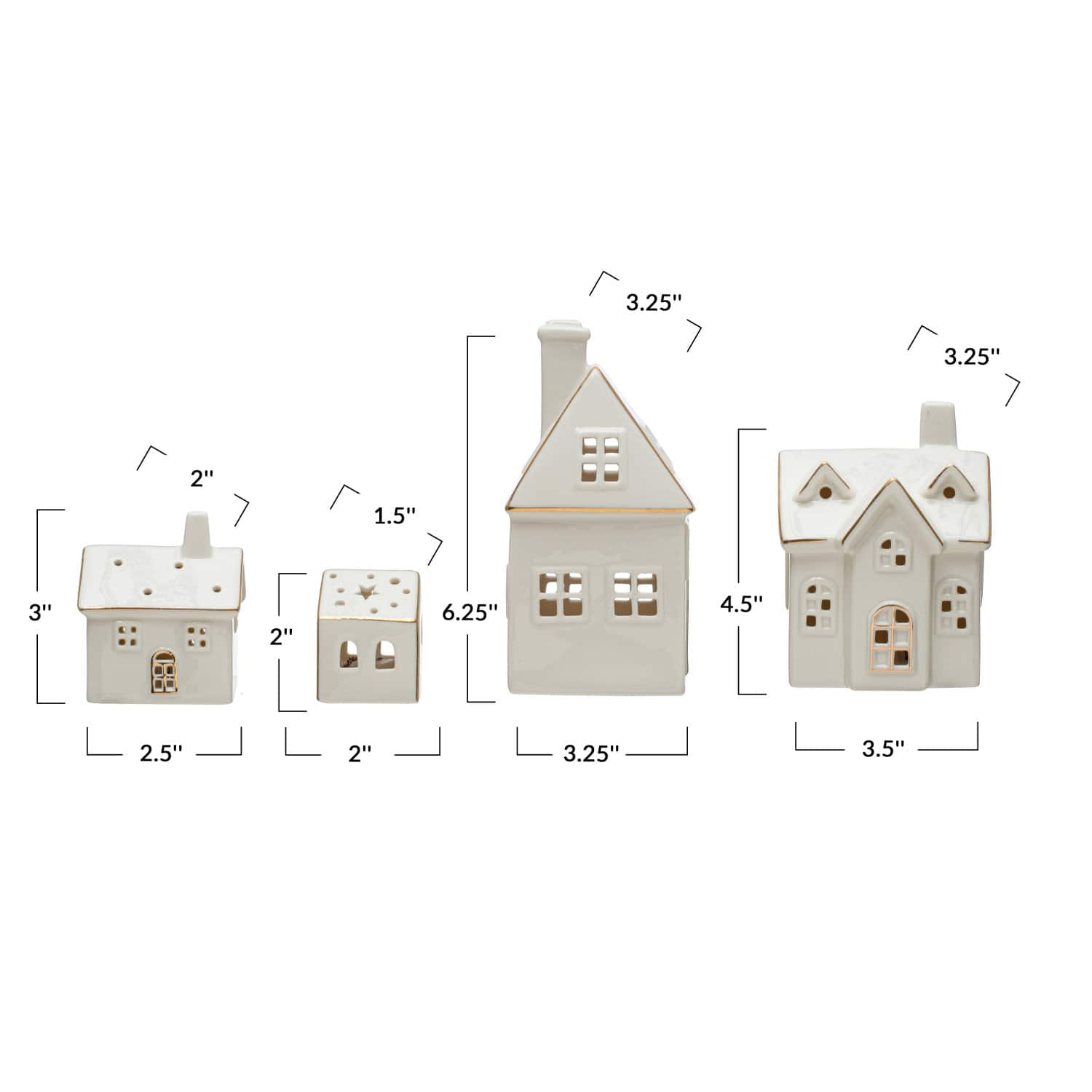 Hello Honey® White LED Stoneware Village with Gold Electroplating