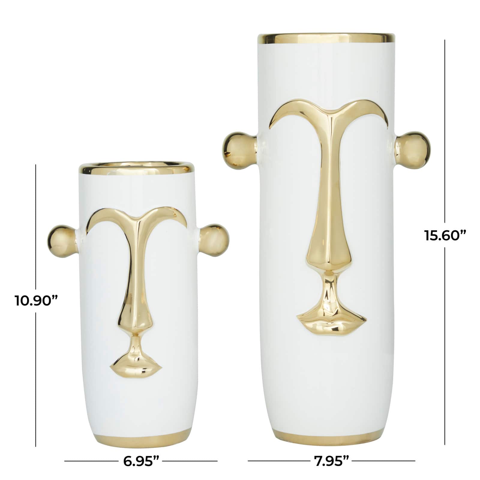 Set of 2" White Stoneware Modern Vase 16", 11"