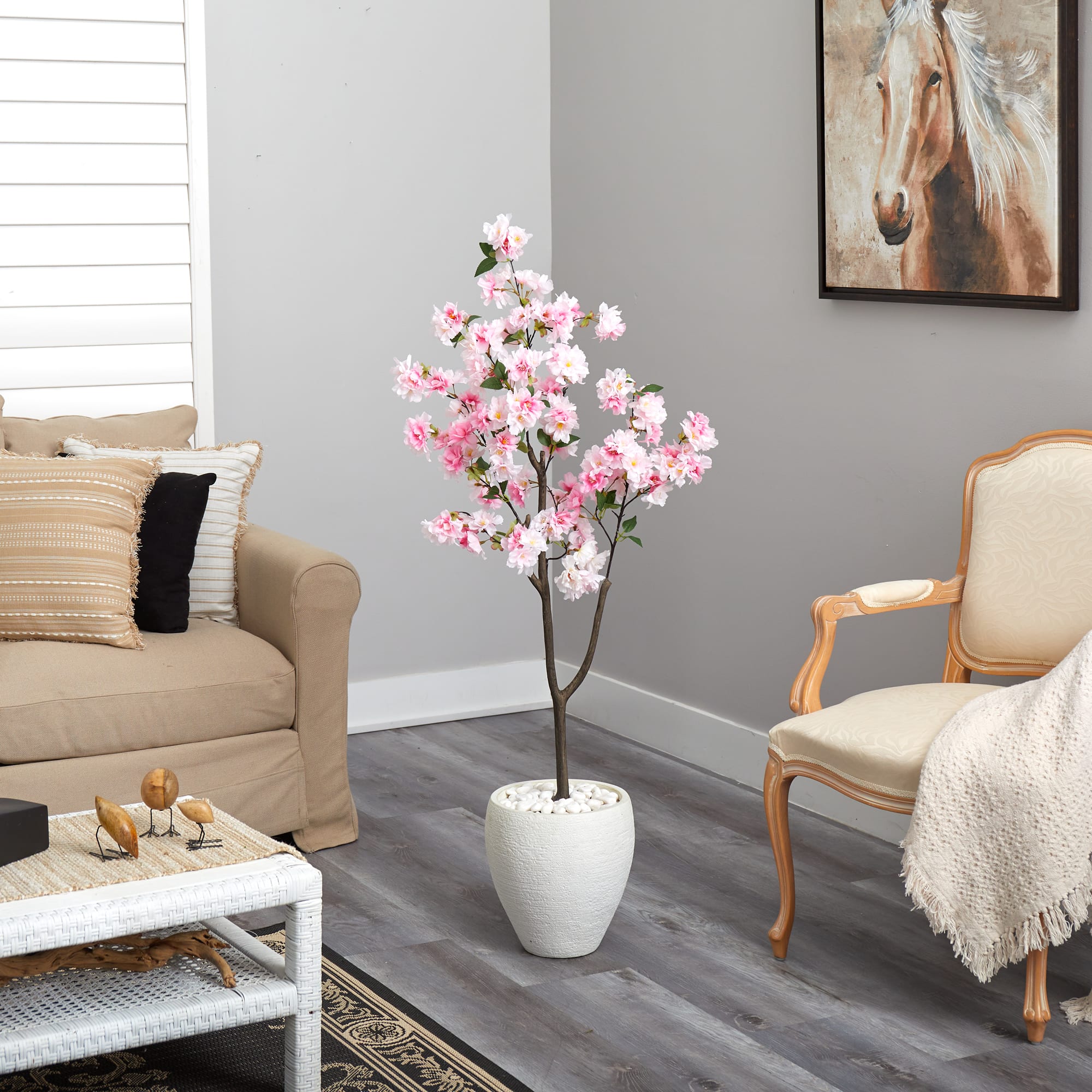 4.5ft. Cherry Blossom Artificial Tree in White Planter