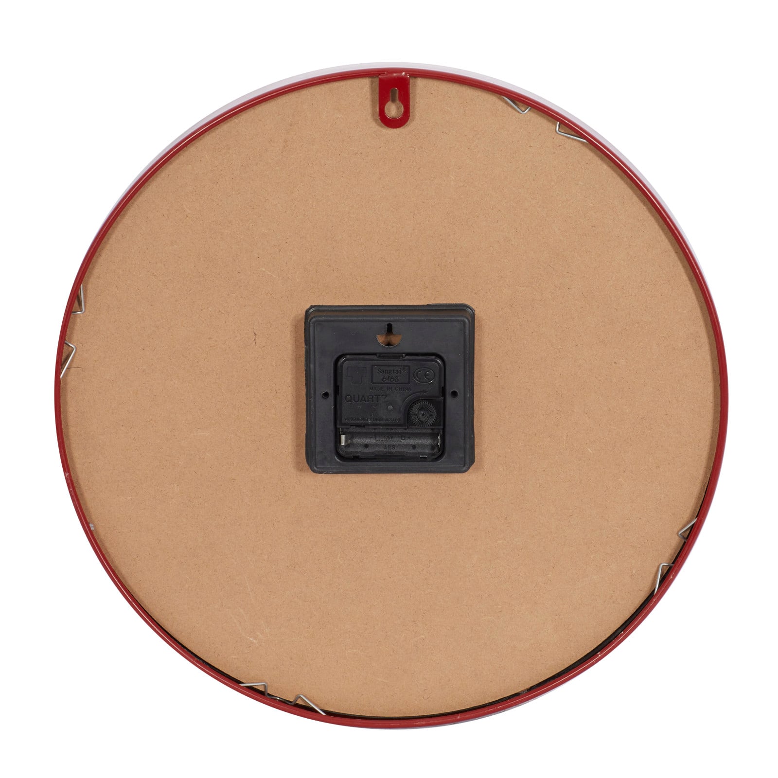 Farmhouse Round Red Metal and Wood Kensington Station Wall Clock, 14" x 14" x 2.60"