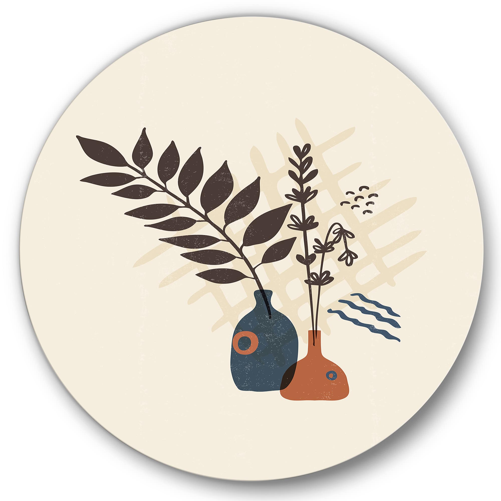 Designart - Vintage Boho Minimalistic Flowers I - Modern Metal Circle Wall Art