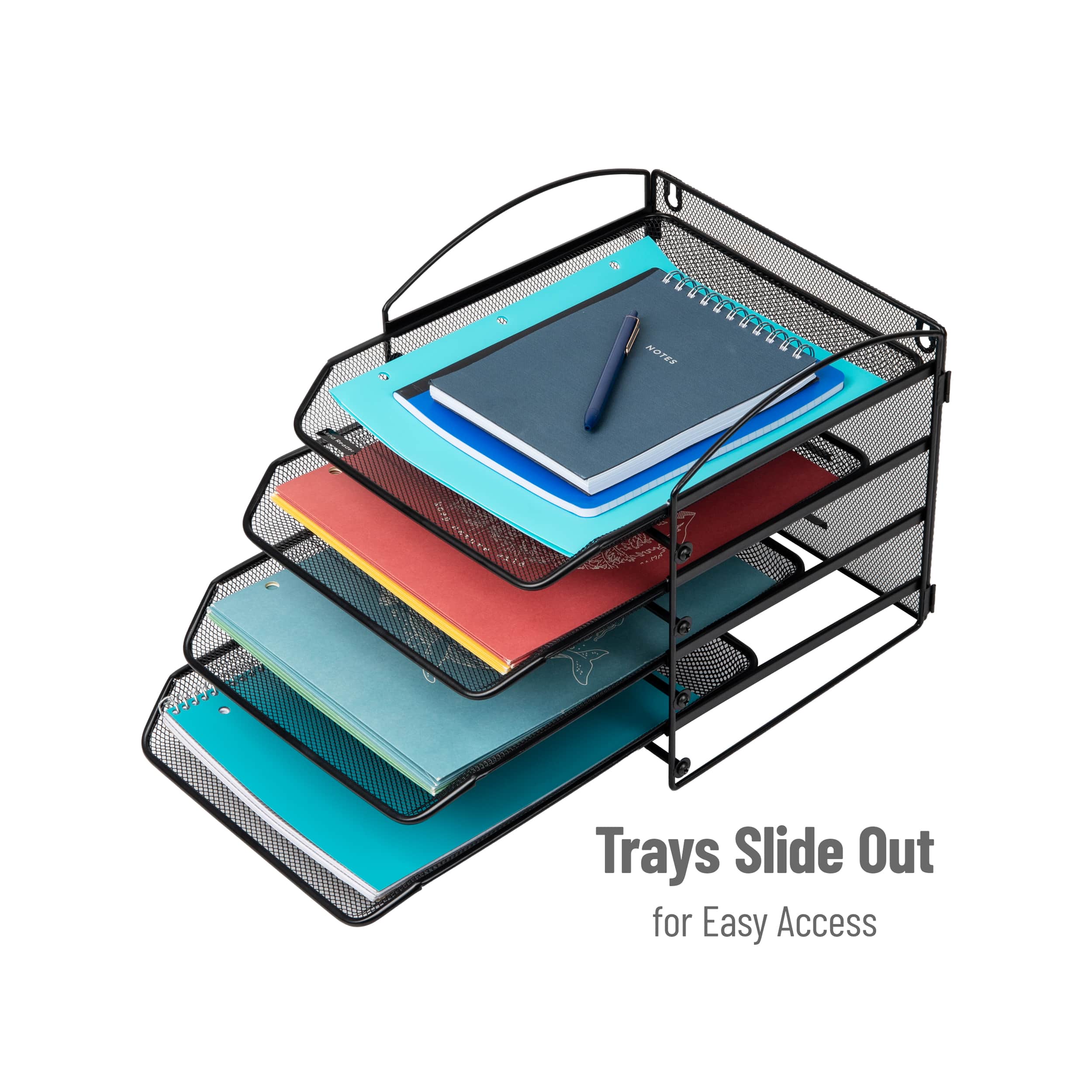 Mind Reader Paper Tray, Desktop Organizer, File Storage, Wall Mountable, Office, Metal Mesh, 11.5"L x 14.25"W x 11.5"H, Black