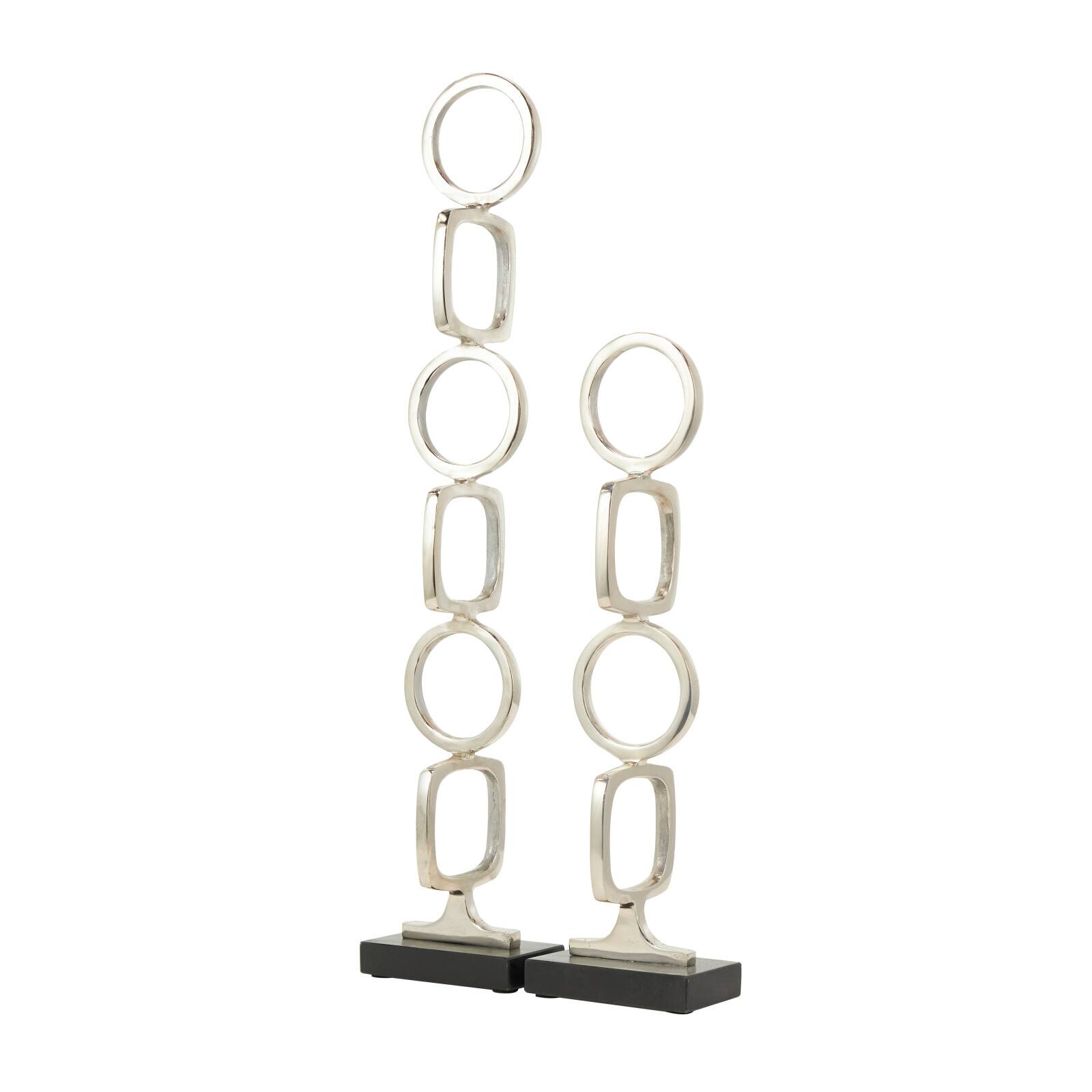Aluminum Abstract Stacked Geometric Rings Sculpture with Marble Base Set