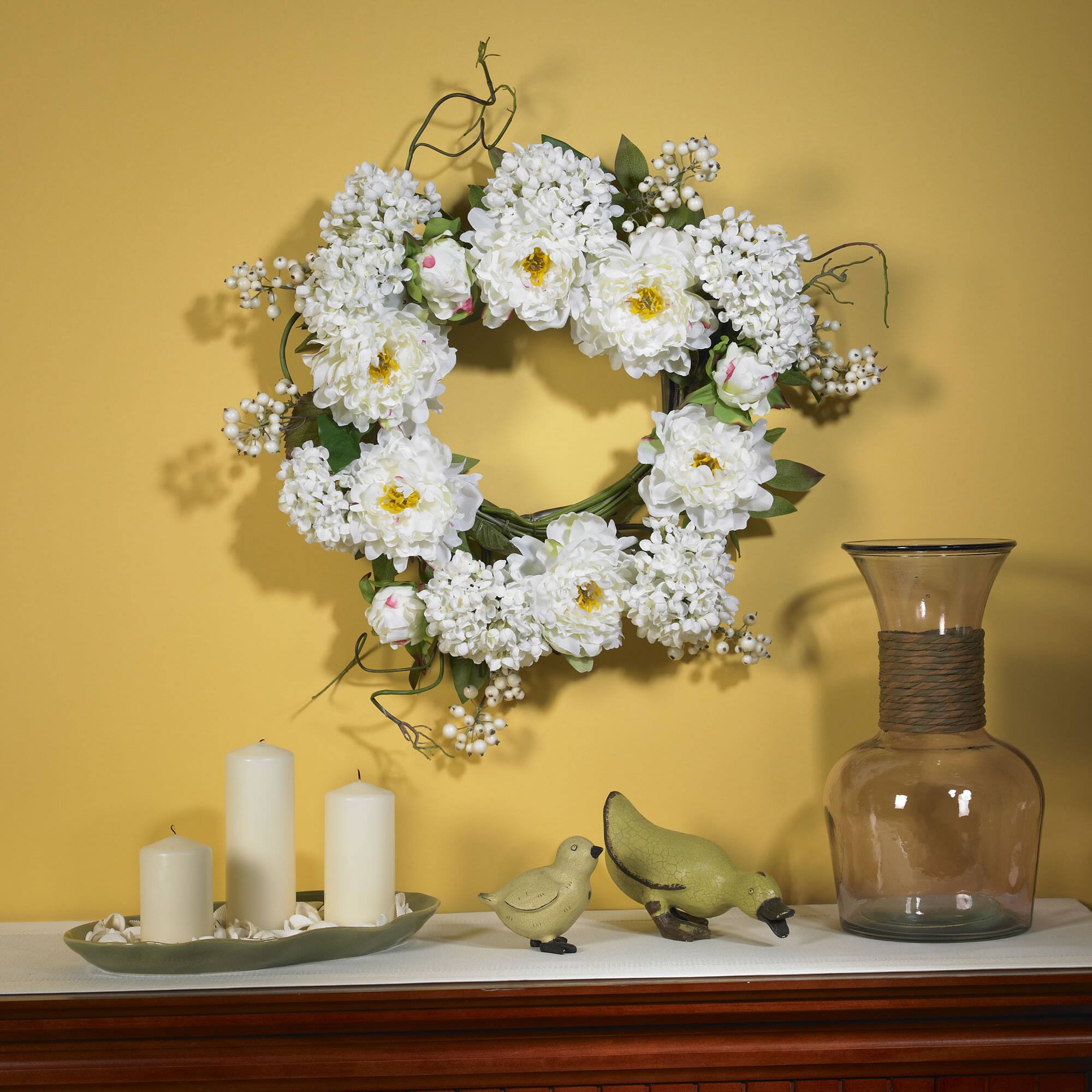 20" White Peony & Hydrangea Wreath