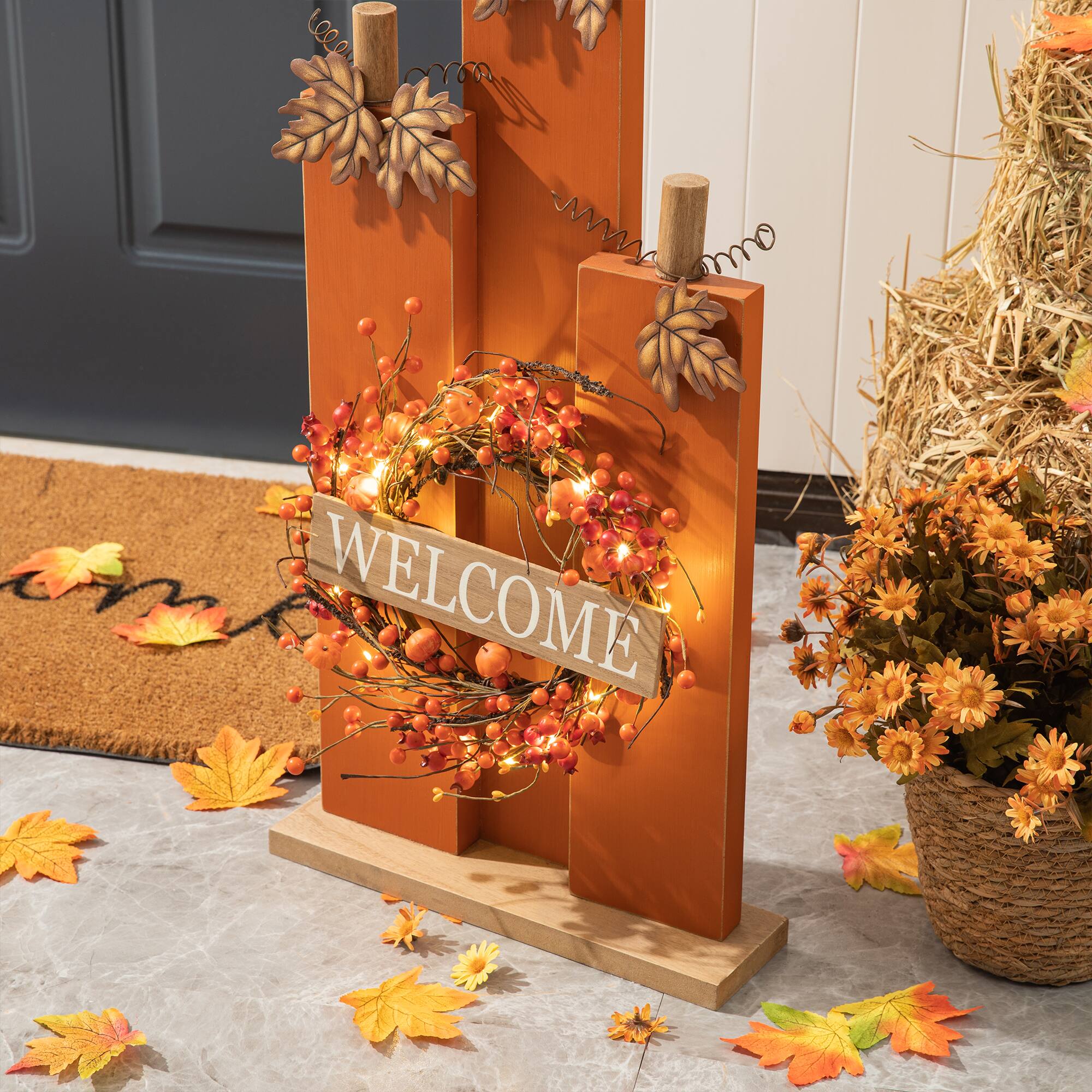 Glitzhome® 30" Fall Lighted Pumpkin & Wreath Décor