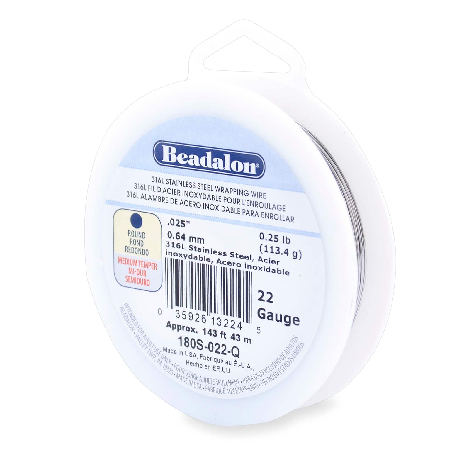 Beadalon® 22 Gauge Round 316L Stainless Steel Wrapping Wire