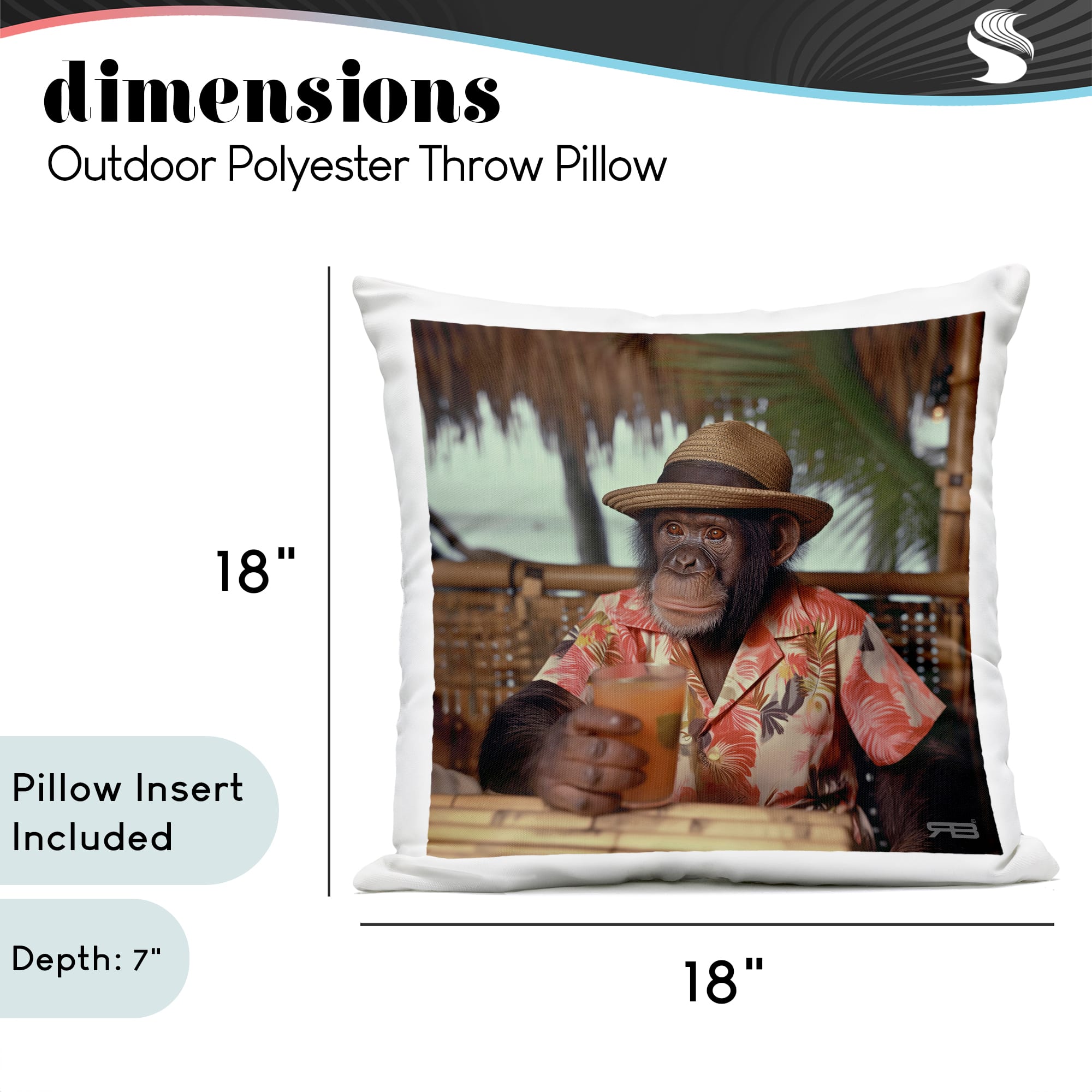 Stupell Industries 18" x 18" Tropical Vacation Monkey Outdoor Print Throw Pillow
