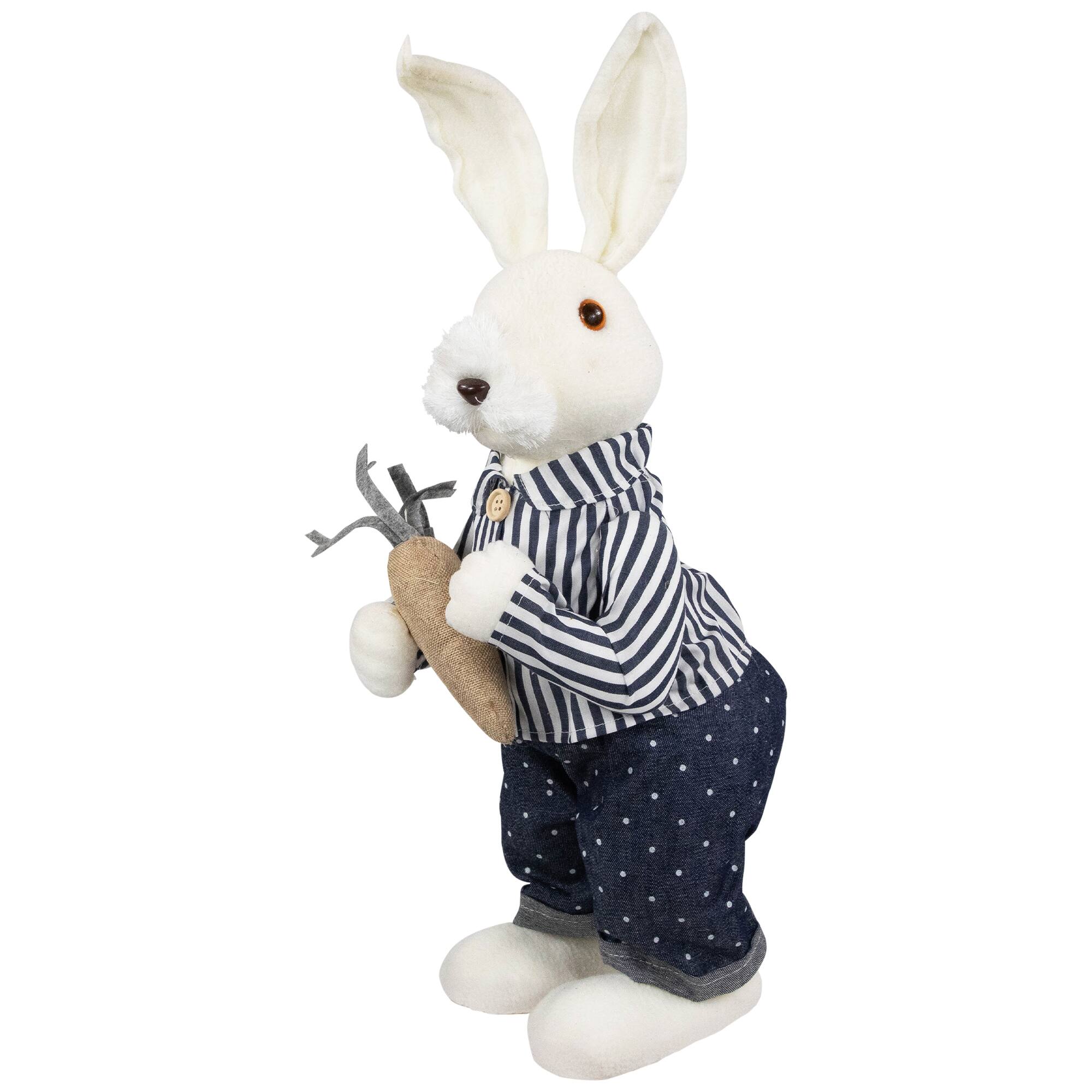 19" Navy Blue Standing Boy Bunny with Carrot Easter Figure