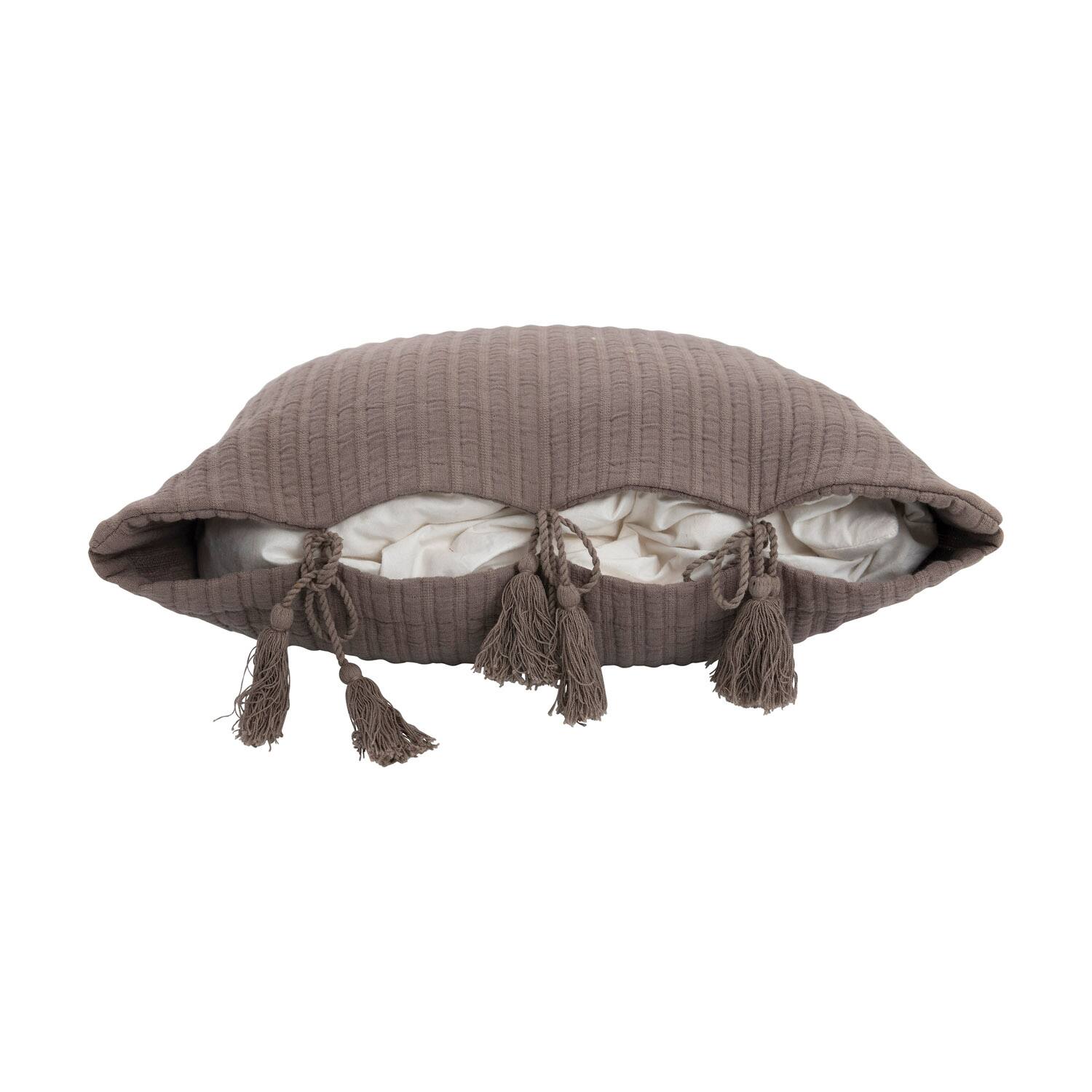 Hello Honey® Gray Woven Cotton Pillow with Tassel Ties