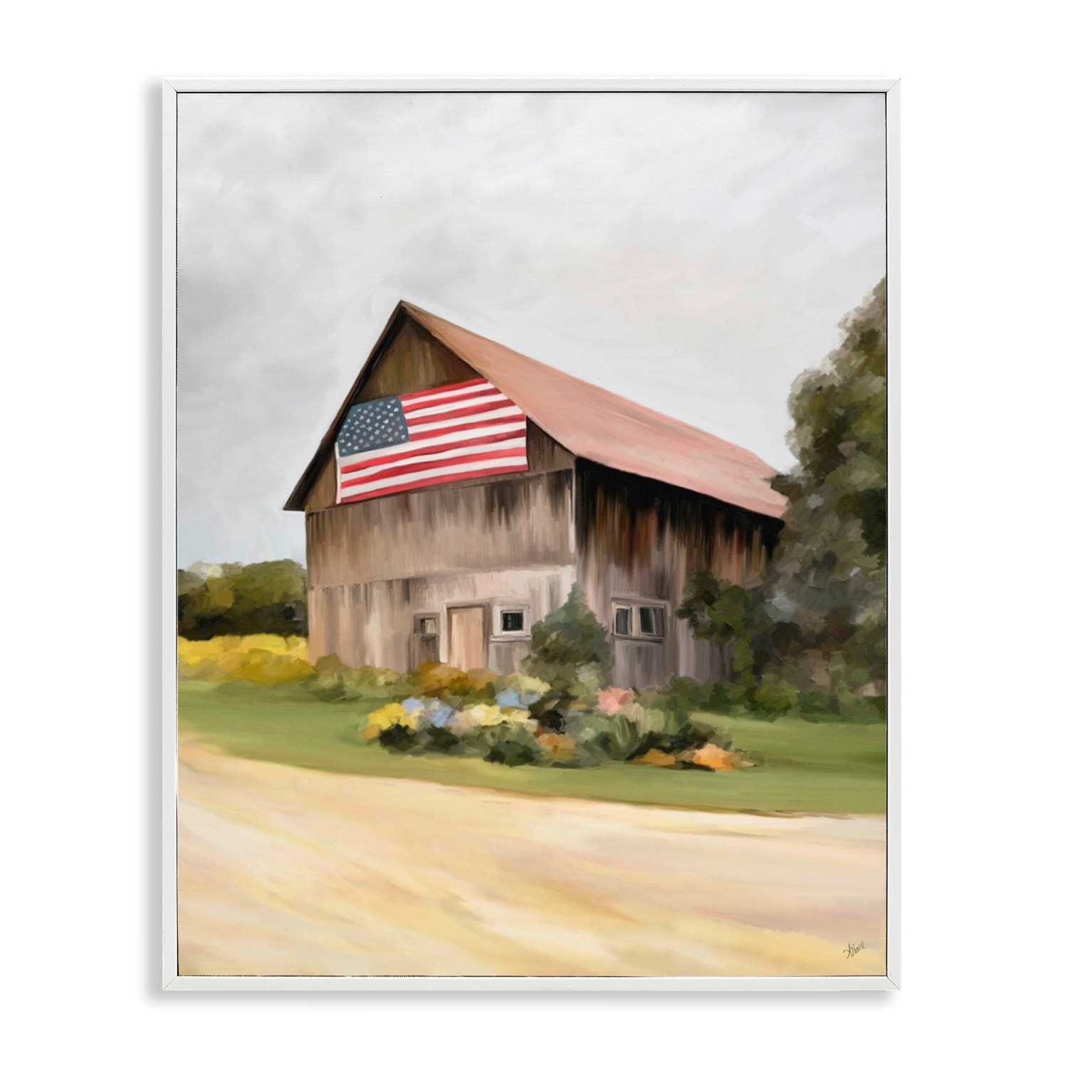 Stupell Industries Rural Americana Home Countryside Farm Flag Painting Framed Giclee Art