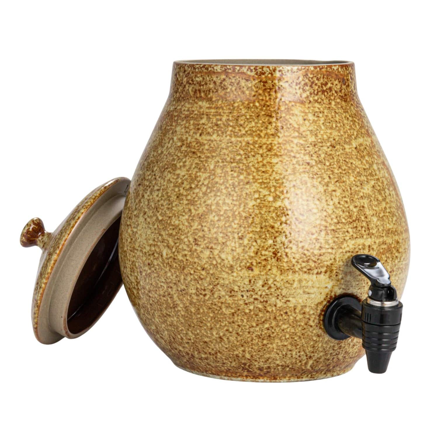 Hello Honey® 5qt. Brown Round Stoneware Beverage Dispenser with Lid