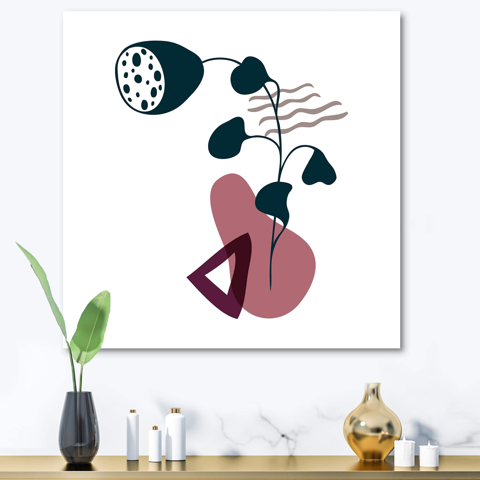 Designart - Elementary Shapes With Abstract Flowers Plants V