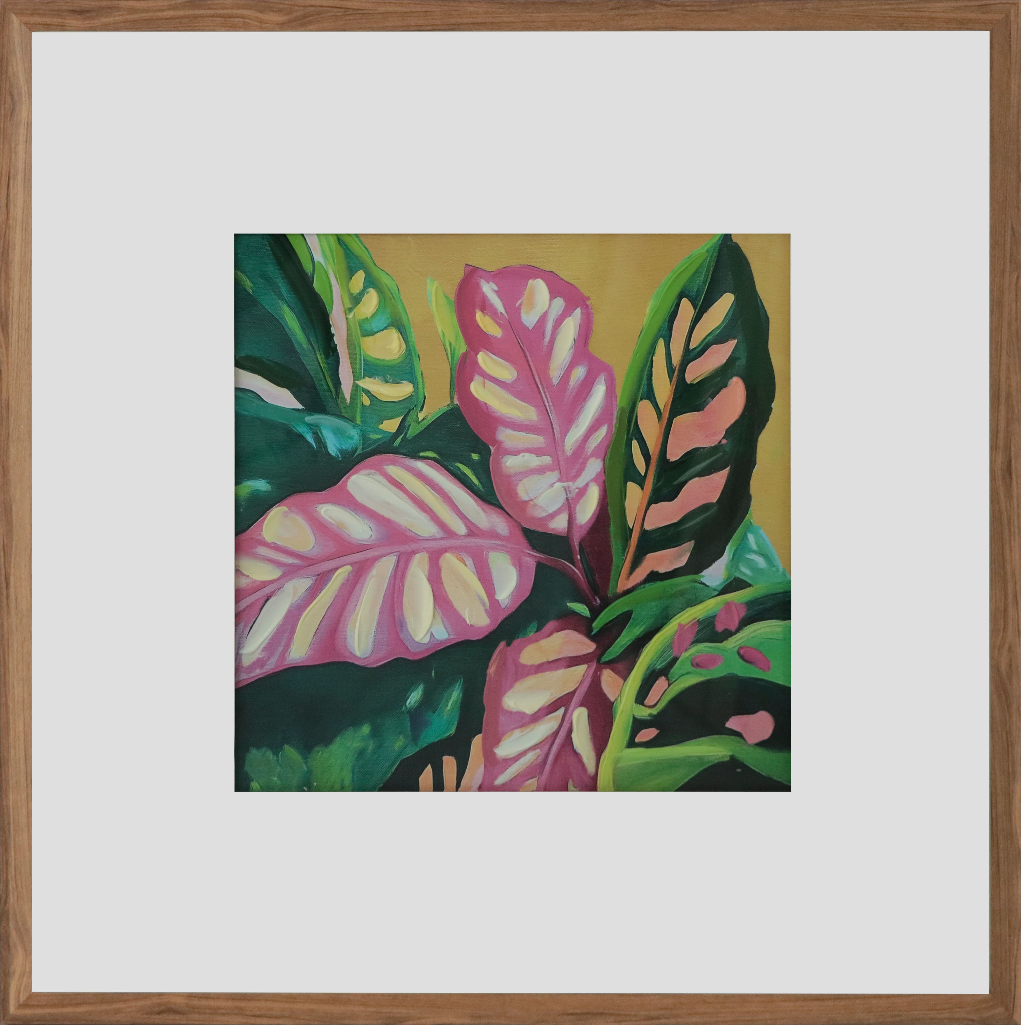 20" x 20" Pink & Green Calathea Leaf Wall Décor in Woodgrain Frame by Ashland®