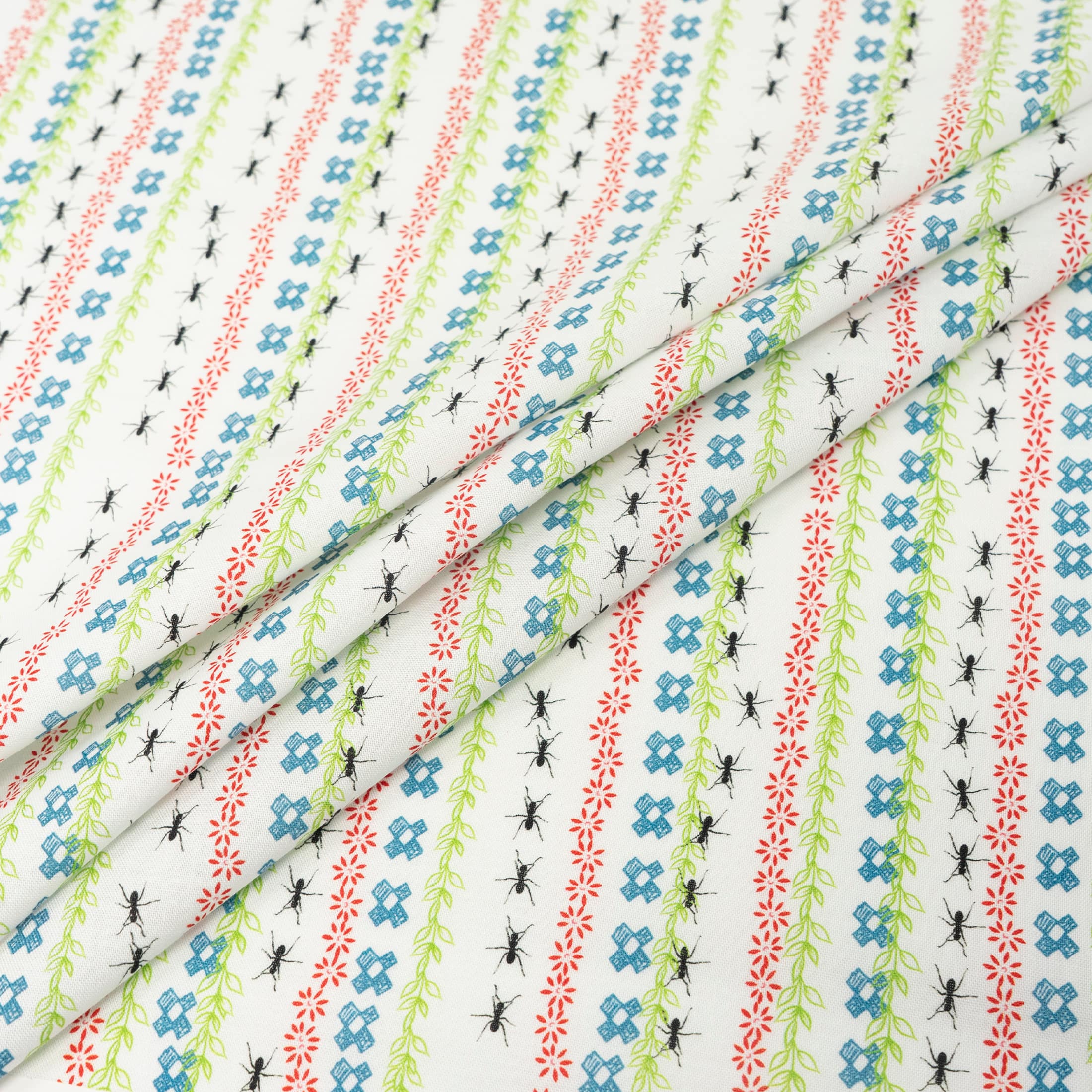 Stitch & Sparkle Maries Collection Picnic Ant Stripe Cotton Fabric