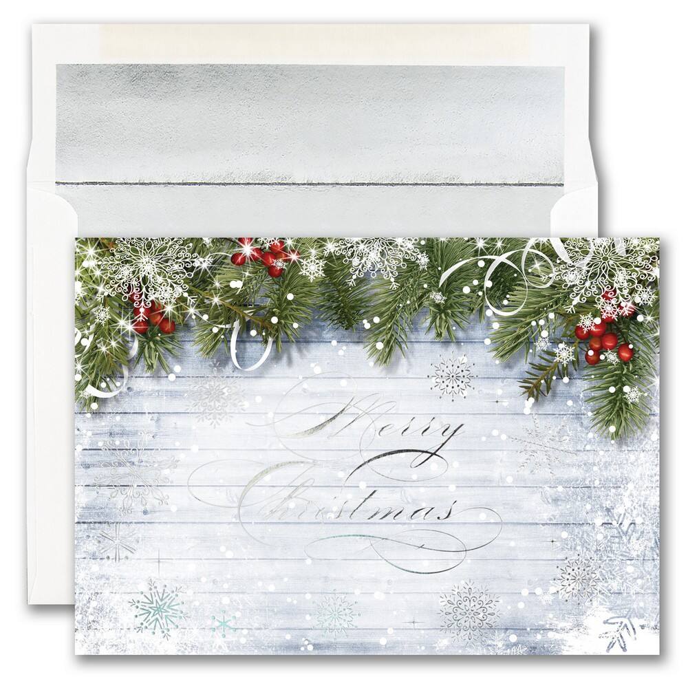JAM Paper Snowy Sentiment Blank Christmas Cards & Envelopes Set