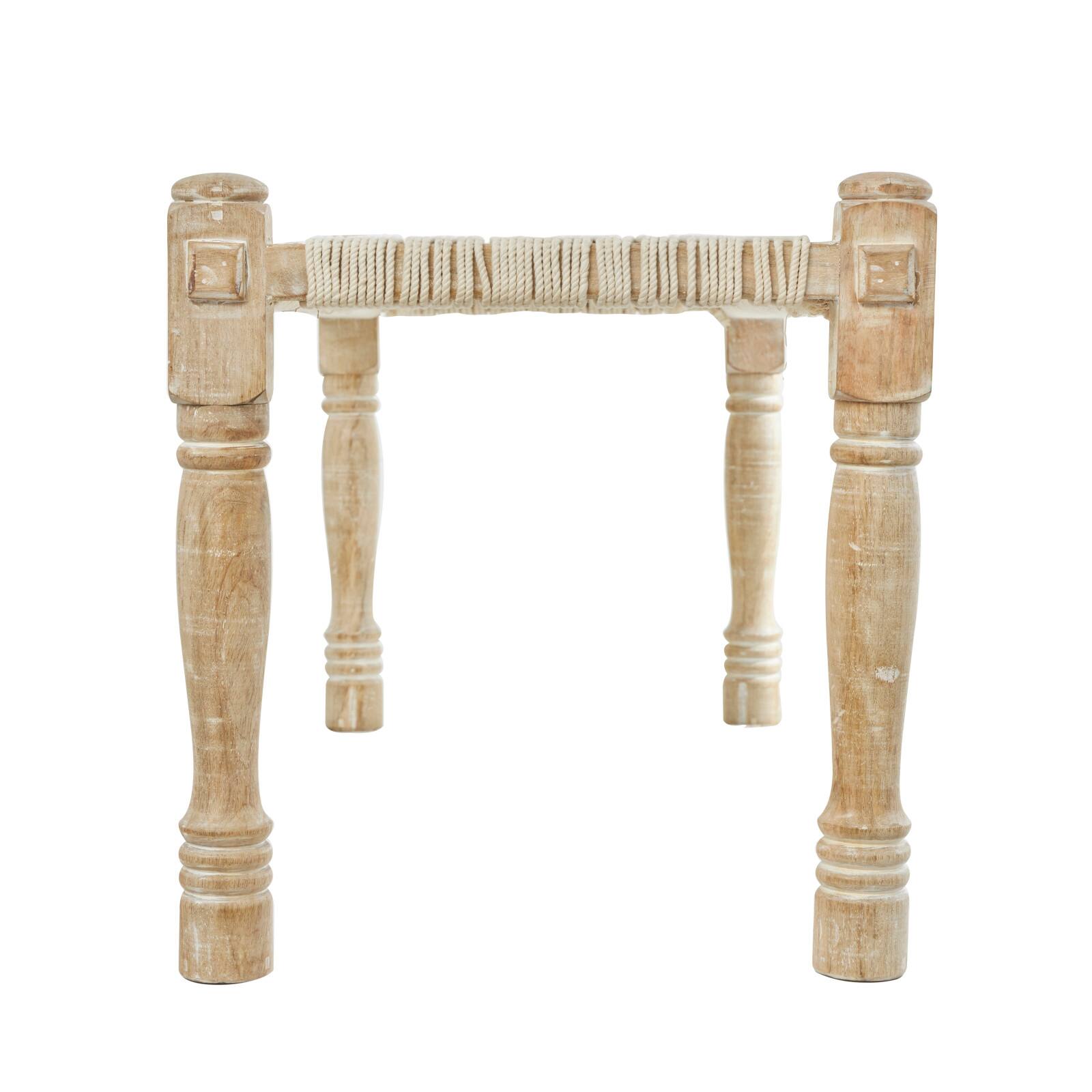 Beige Cotton Handmade Woven Chevron Bench with Mango Wood Legs