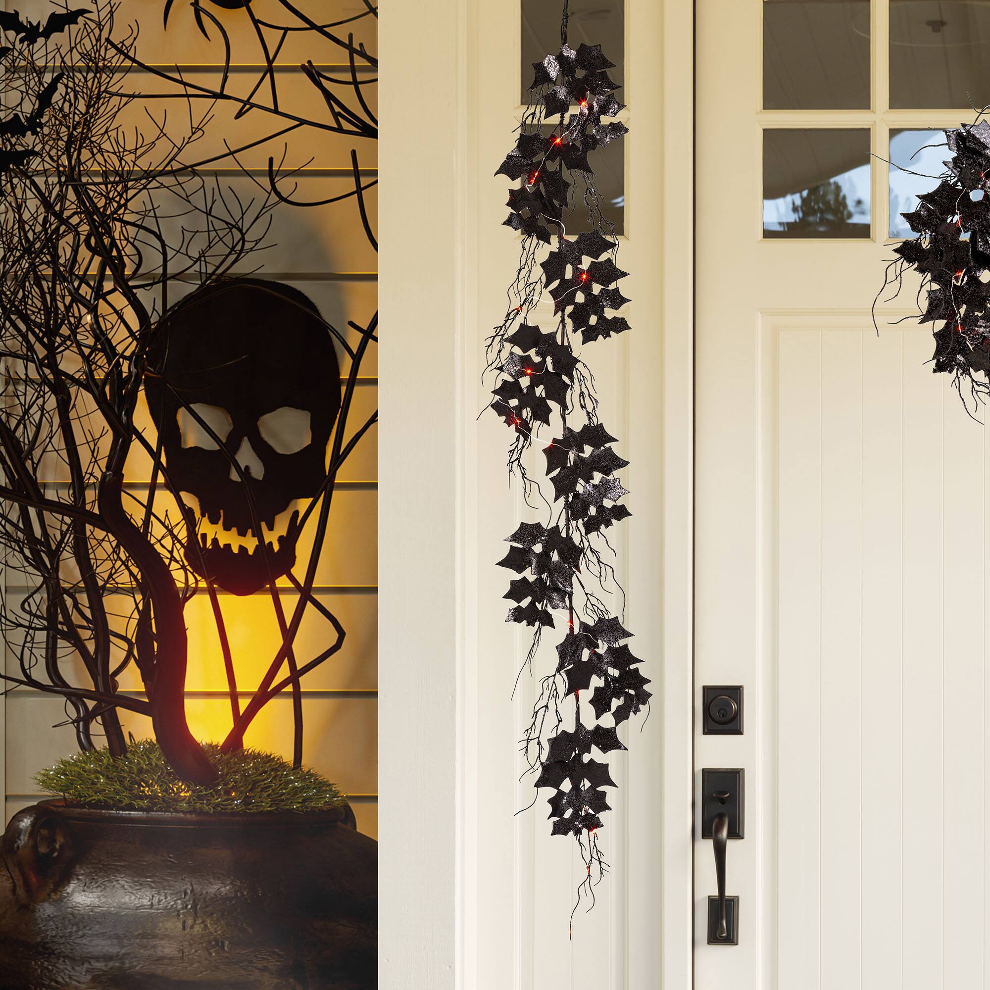 Glitzhome® Lighted Halloween Bat Garland & Wreath Set