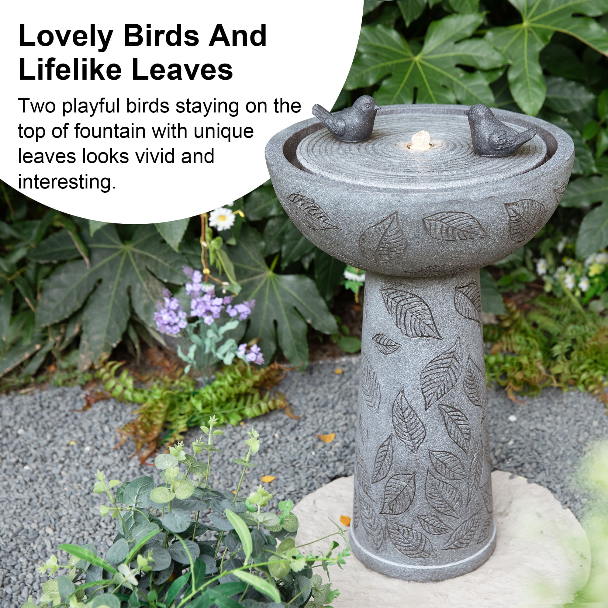 Glitzhome® 27.5" LED Birdbath Outdoor Fountain with Birds
