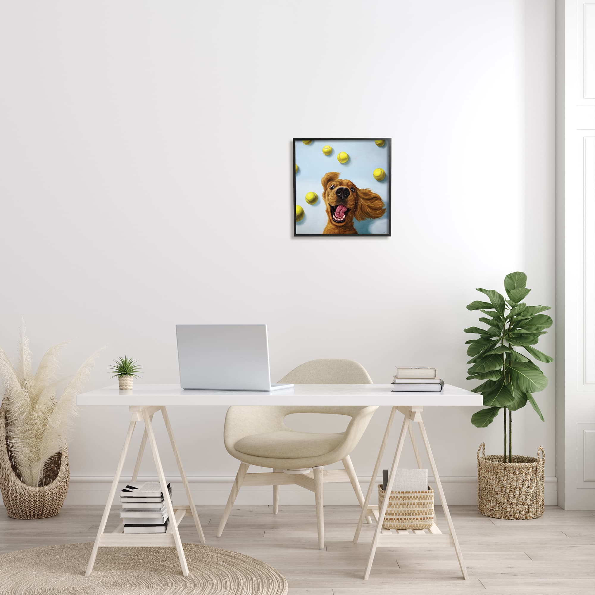 Stupell Industries Happy Smiling Pet Dog with Yellow Tennis Balls in Frame Wall Art