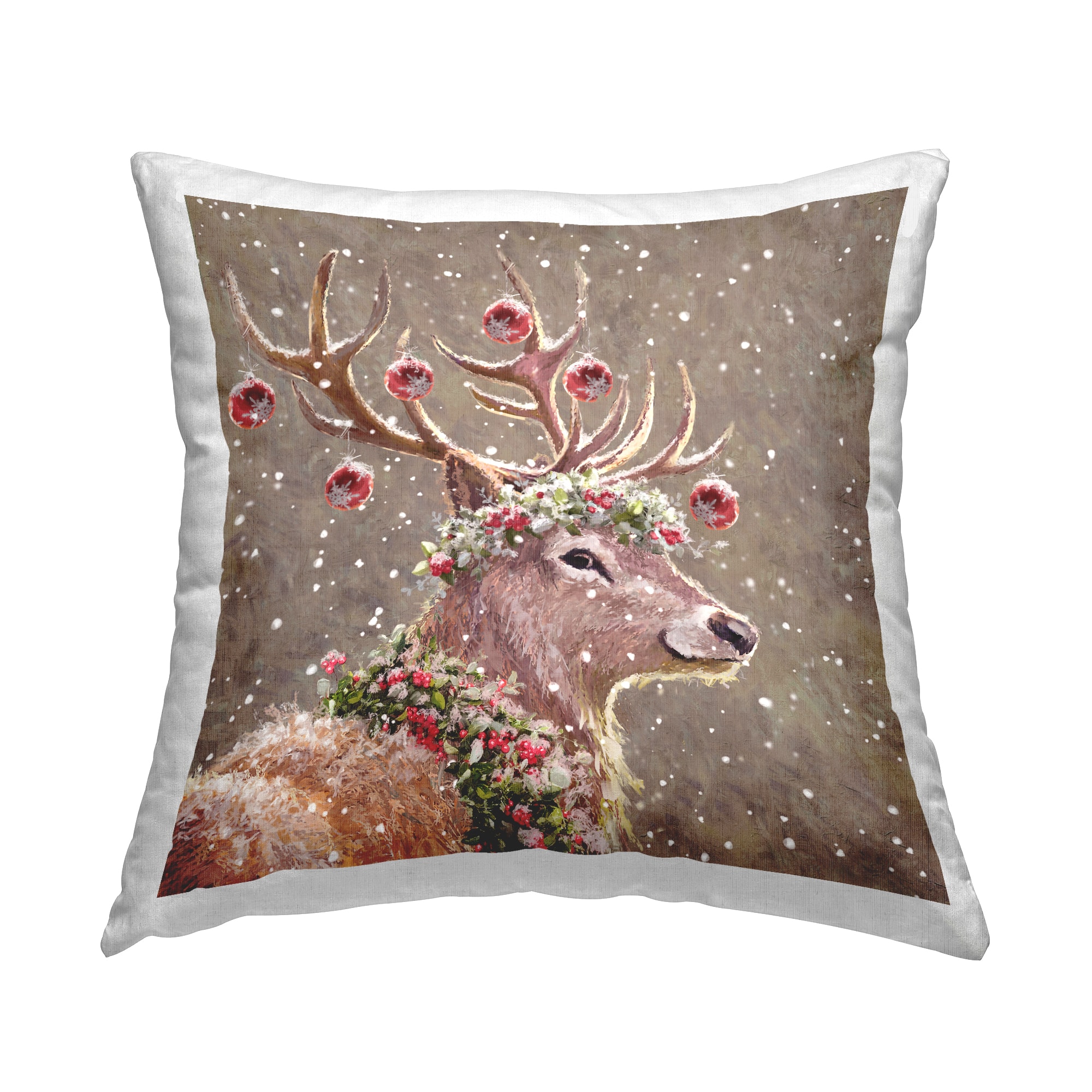 Stupell Industries Holiday Deer Festive Baubles Throw Pillow