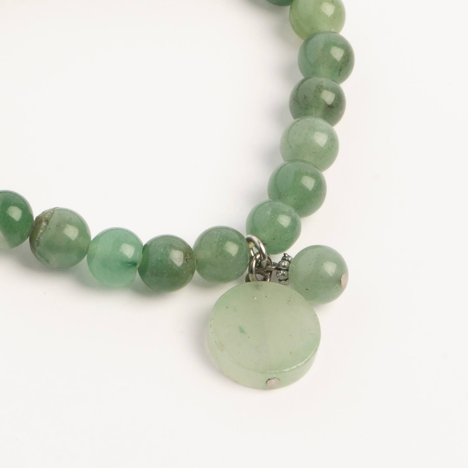 John Bead Aventurine Green Natural Stone Bracelet with Round Charm