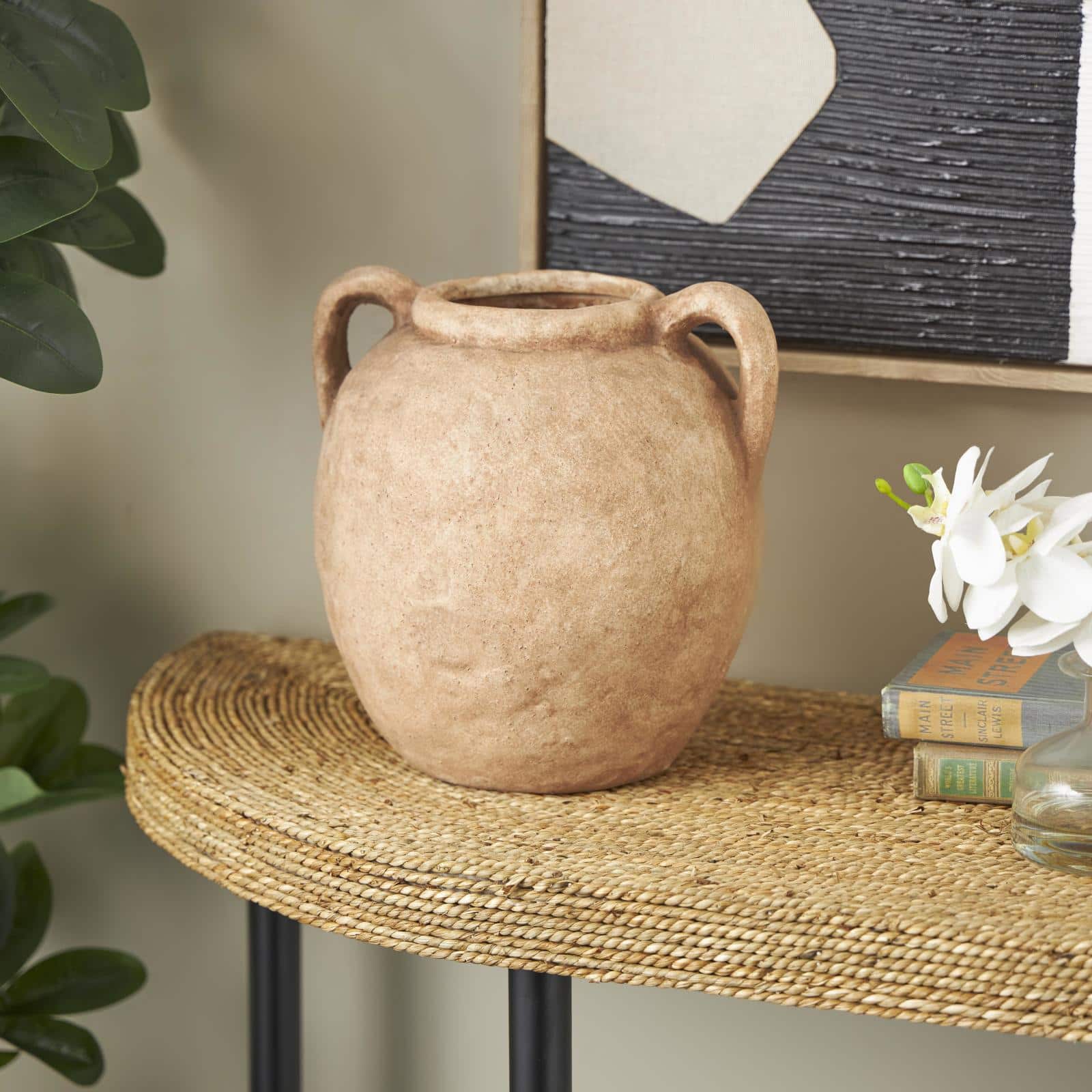 10.5" Copper Ceramic Antique Style Textured Vase with Handles