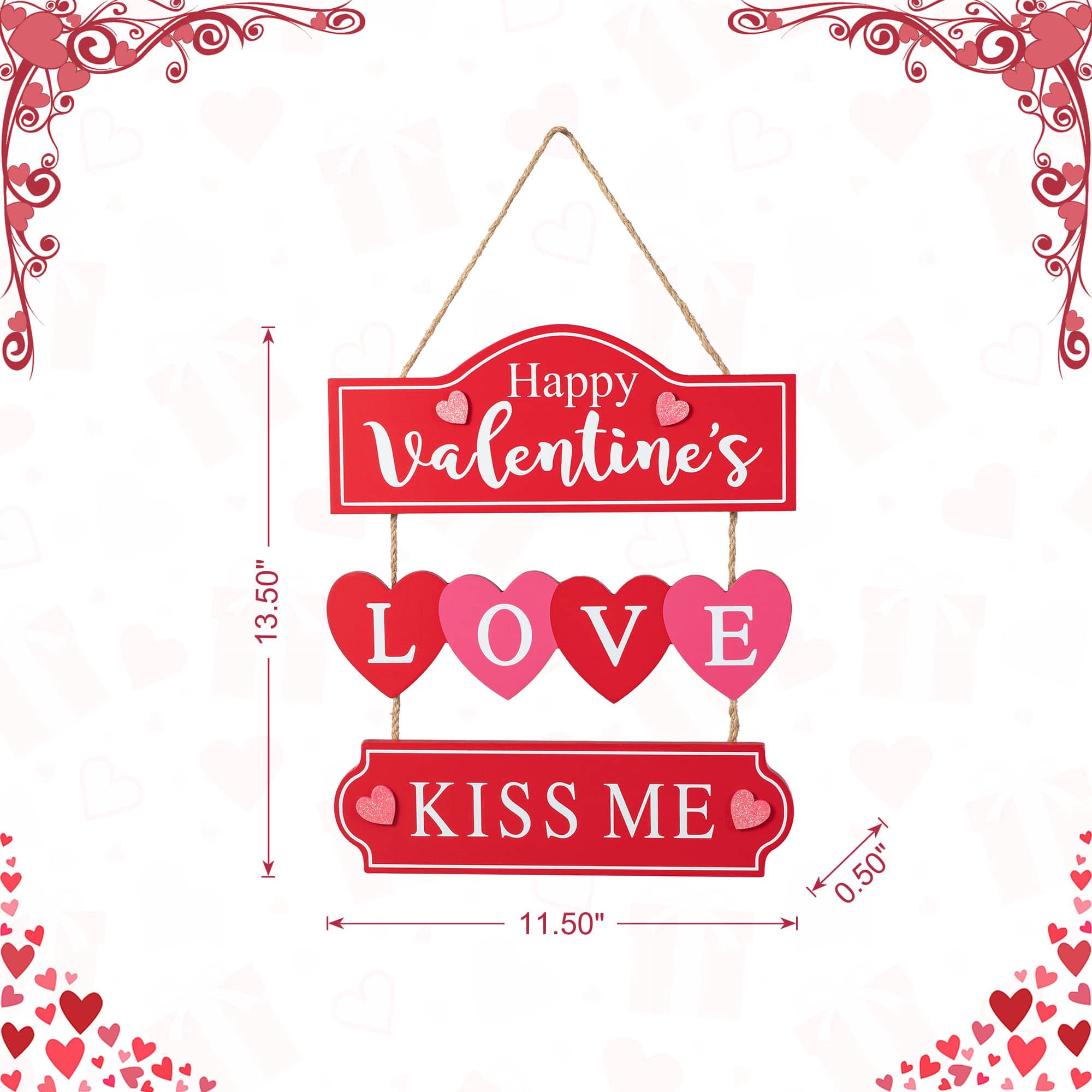 Glitzhome® 13.5" Valentine's Wooden Love Door Hanger