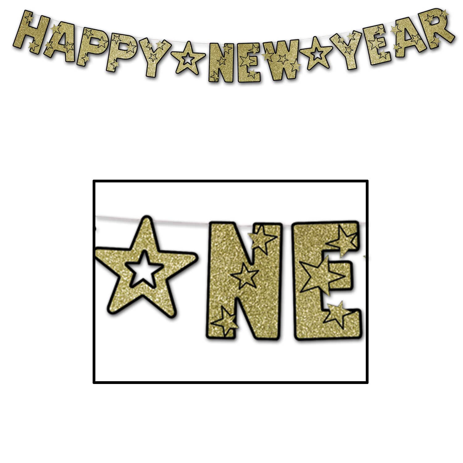 Beistle 8ft. Black & Gold Glittered Happy New Year Streamer