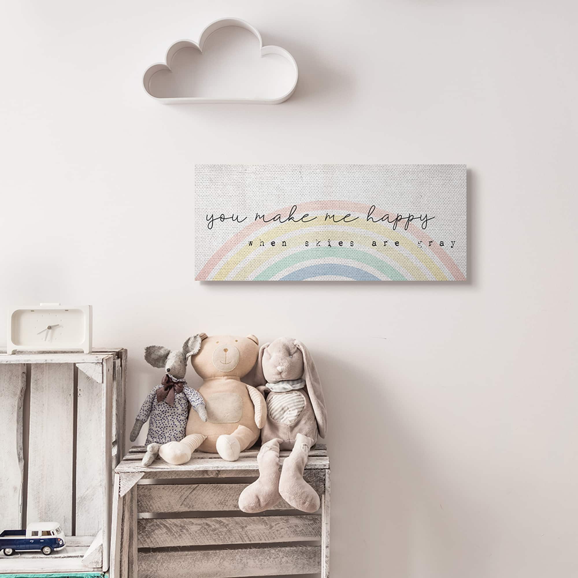 Stupell Industries You Make Me Happy Quote Rustic Rainbow Arches Canvas Wall Art