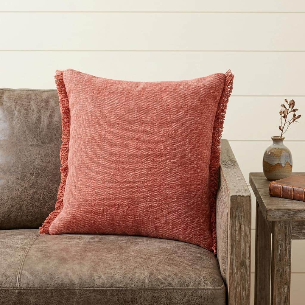 HomeRoots 20" x 20" Dusty Rose Cotton Throw Pillow with Fringe