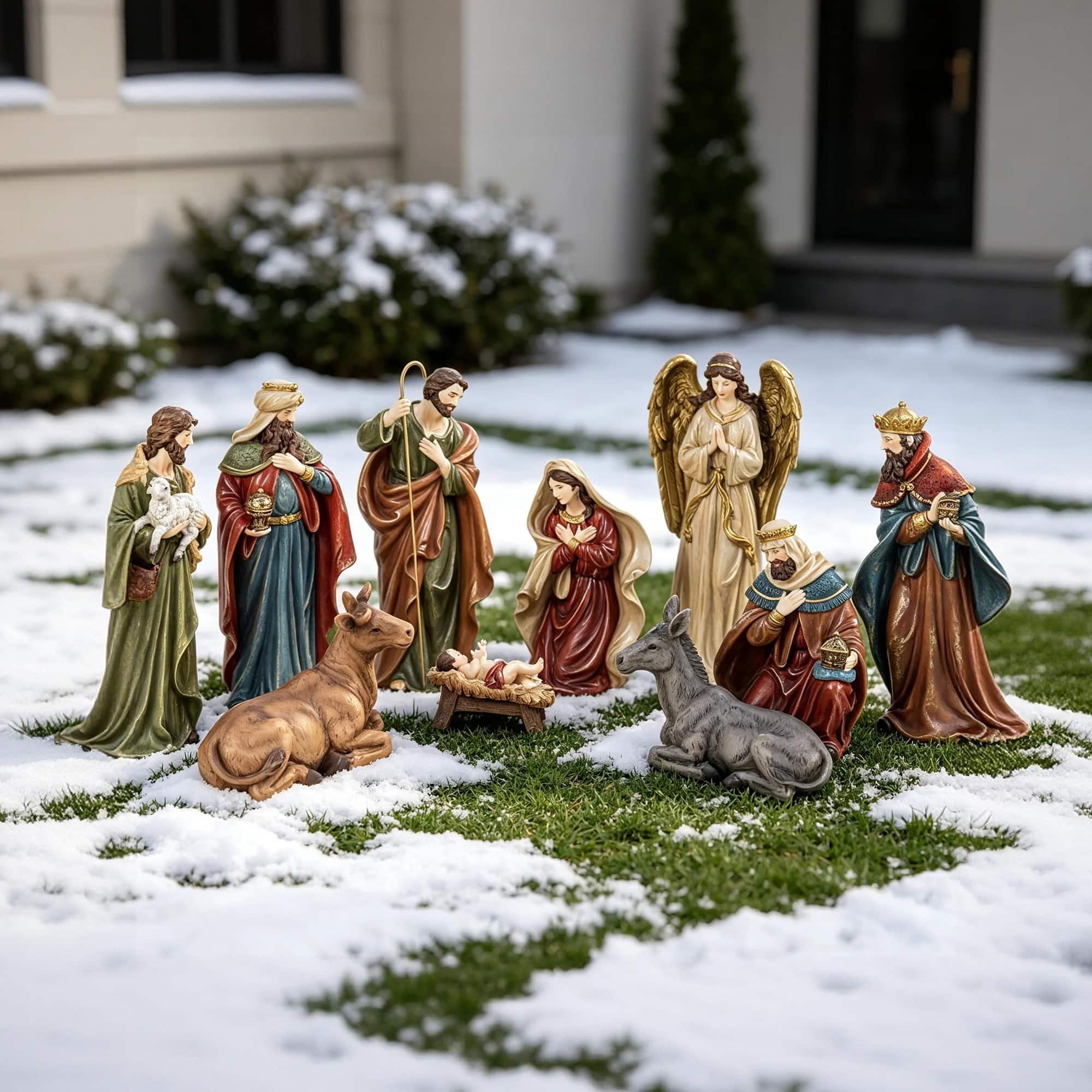 Glitzhome® 18" 10-Piece Oversized Christmas Nativity Figurine Set