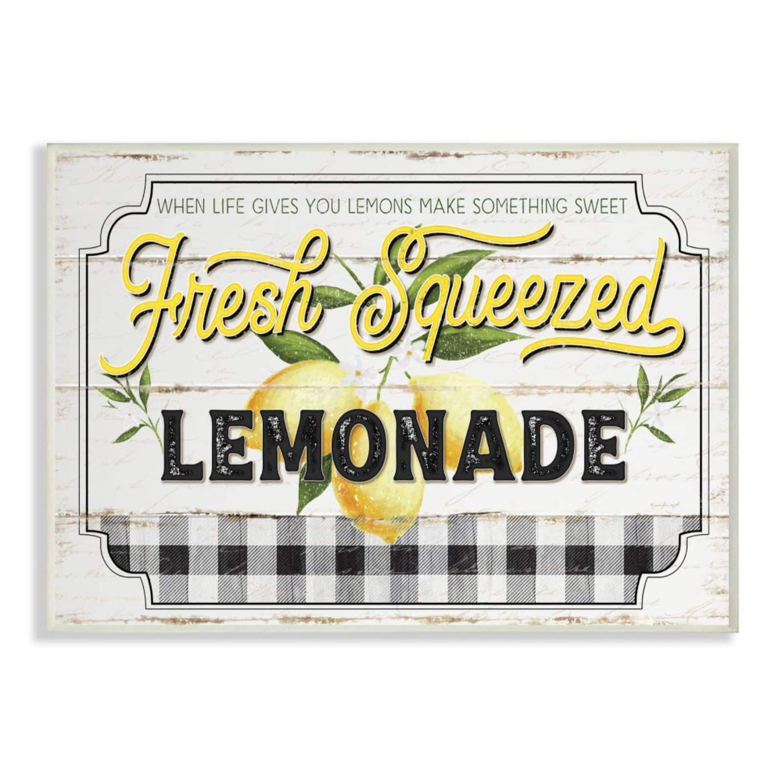 Stupell Industries White, Black, & Yellow Rustic Fresh Squeezed Lemonade Wall Plaque, 13" x 19"